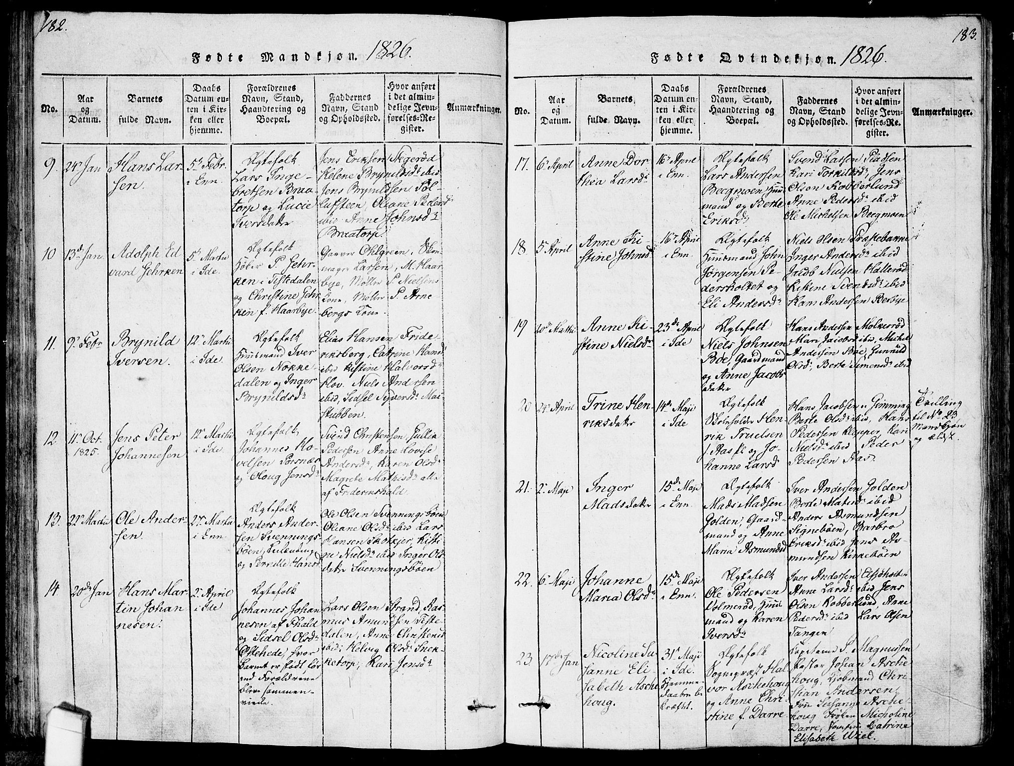 Idd prestekontor Kirkebøker, AV/SAO-A-10911/F/Fc/L0002: Ministerialbok nr. III 2, 1815-1831, s. 182-183