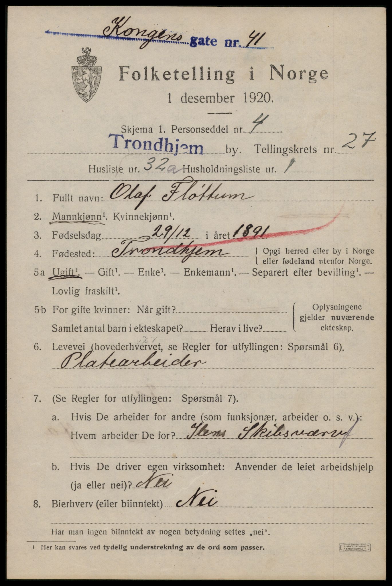 SAT, Folketelling 1920 for 1601 Trondheim kjøpstad, 1920, s. 69176