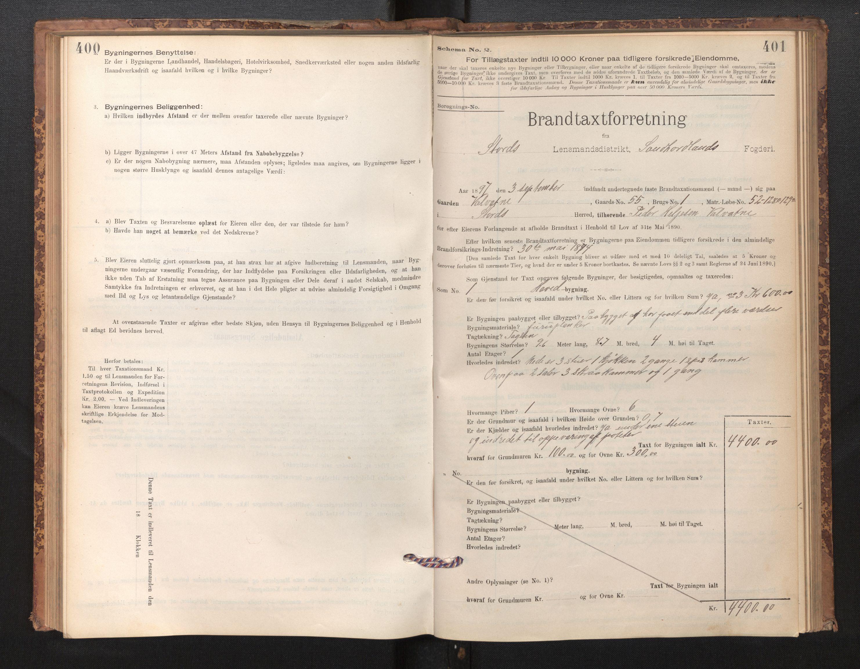Lensmannen i Stord, SAB/A-35001/0012/L0002: Branntakstprotokoll, skjematakst, 1897-1922, s. 400-401