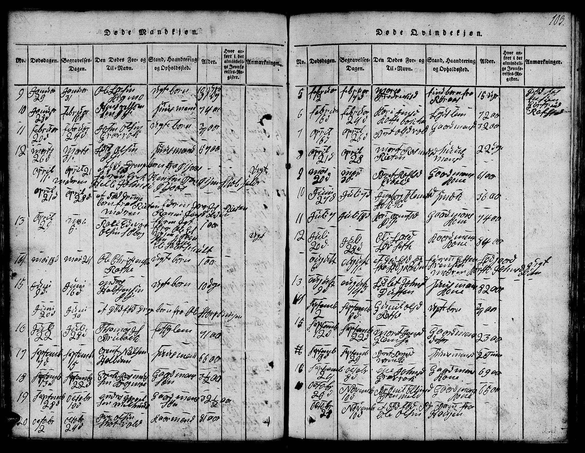 Ministerialprotokoller, klokkerbøker og fødselsregistre - Sør-Trøndelag, AV/SAT-A-1456/691/L1092: Klokkerbok nr. 691C03, 1816-1852, s. 103