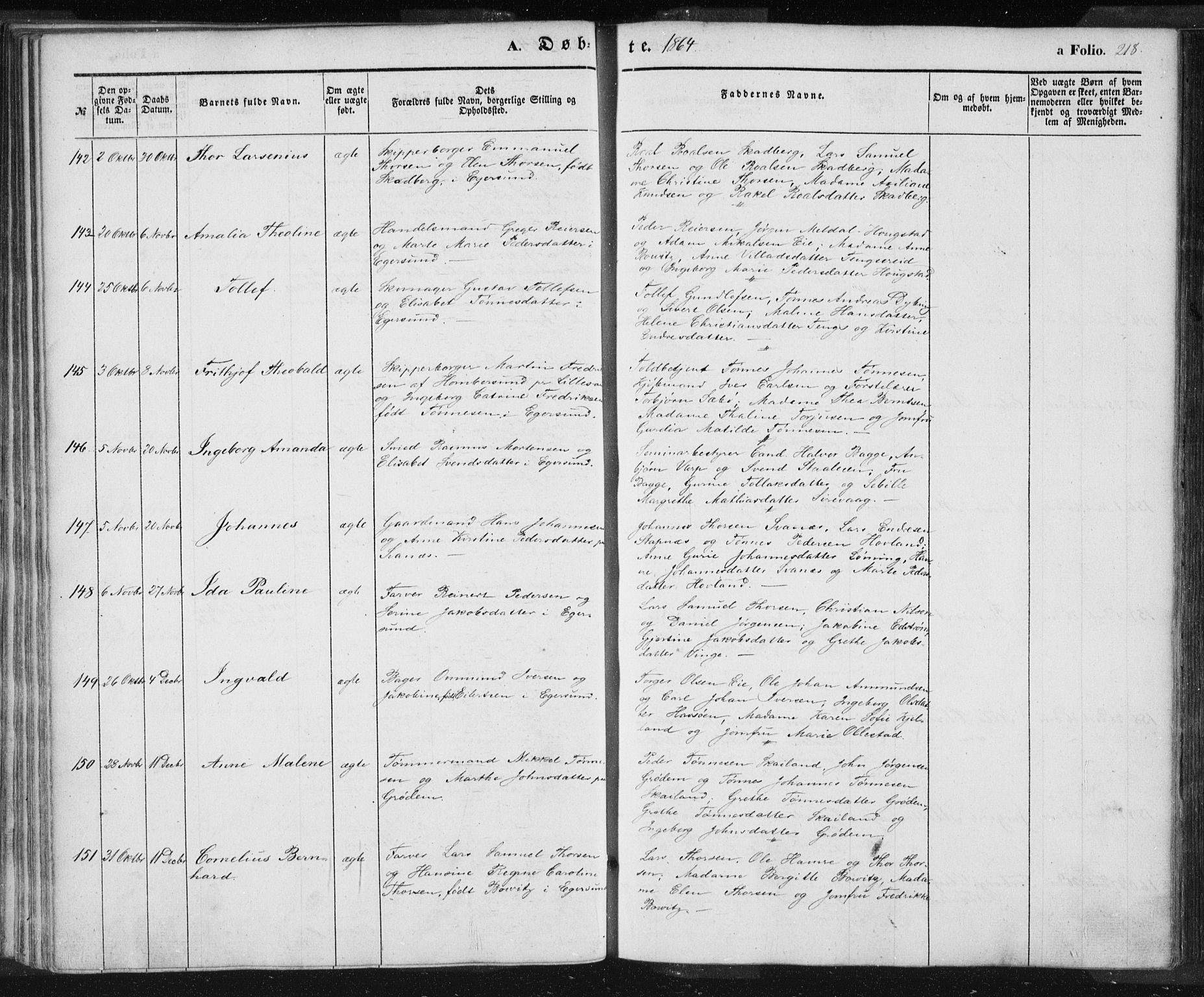 Eigersund sokneprestkontor, SAST/A-101807/S08/L0012: Ministerialbok nr. A 12.1, 1850-1865, s. 218