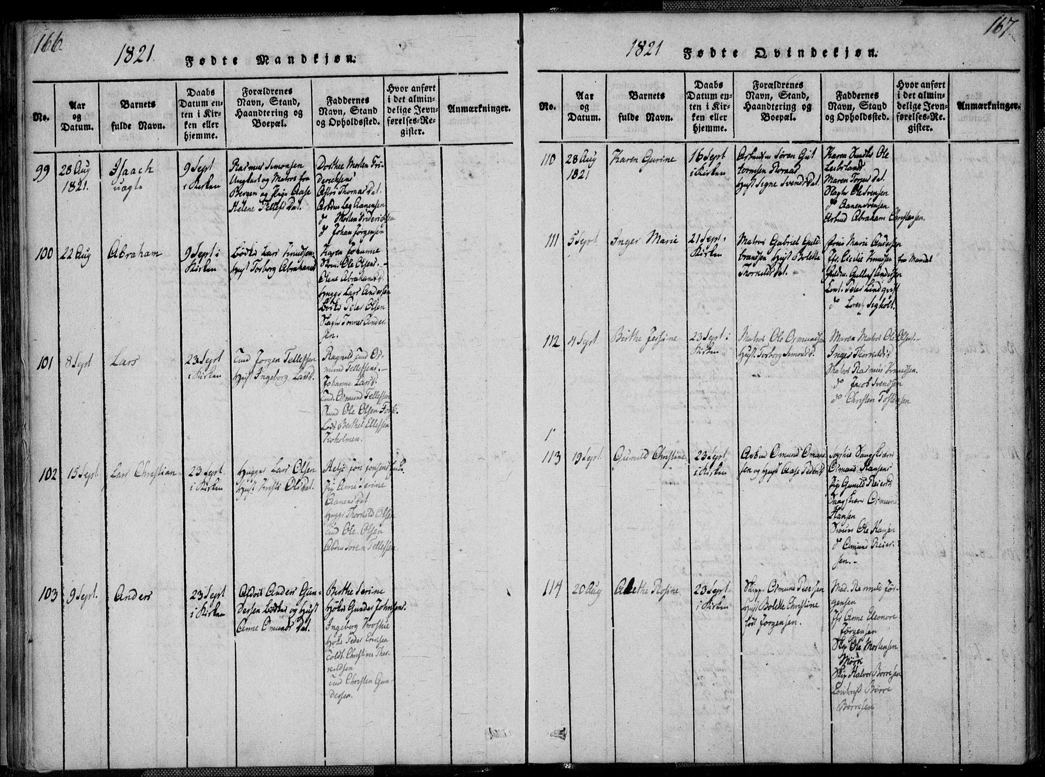Kristiansand domprosti, AV/SAK-1112-0006/F/Fa/L0008: Ministerialbok nr. A 8, 1818-1821, s. 166-167