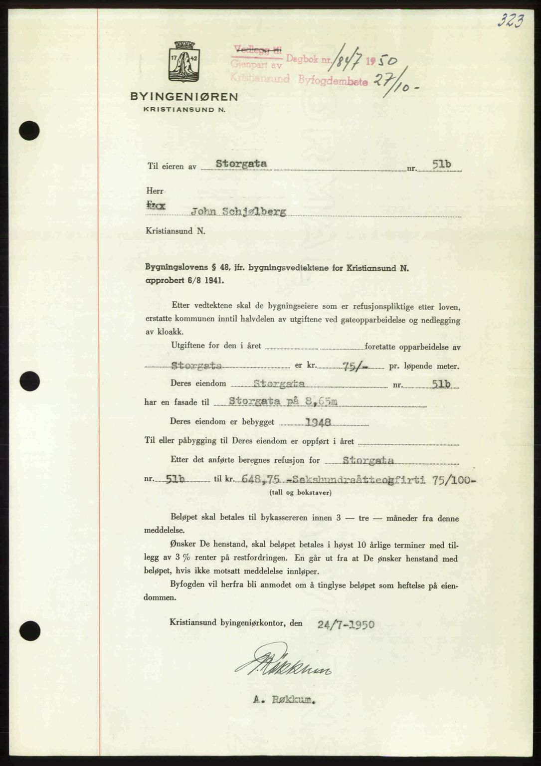 Kristiansund byfogd, AV/SAT-A-4587/A/27: Pantebok nr. 50, 1950-1950, Dagboknr: 1847/1950