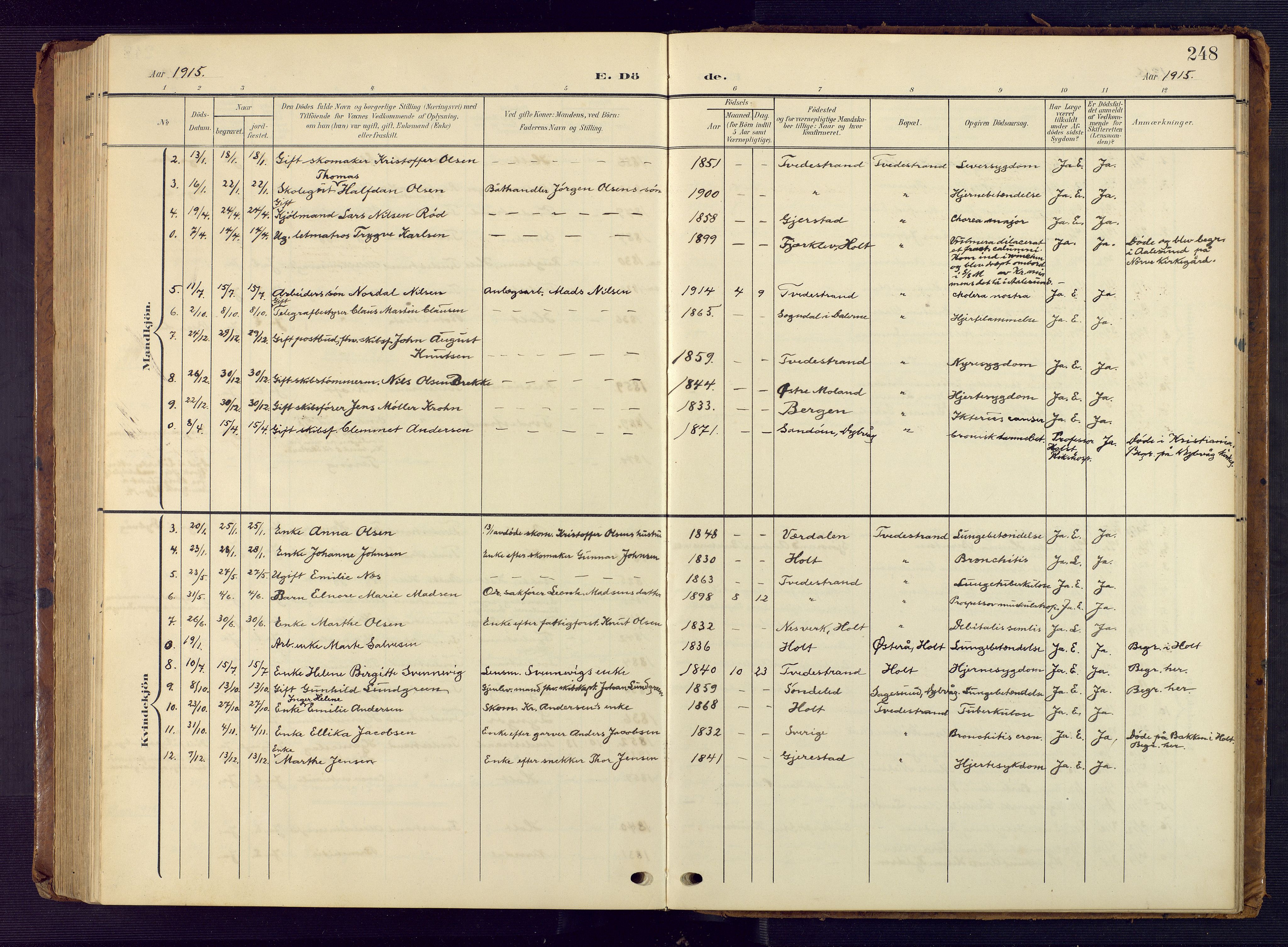 Tvedestrand sokneprestkontor, AV/SAK-1111-0042/F/Fb/L0001: Klokkerbok nr. B 1, 1902-1956, s. 248