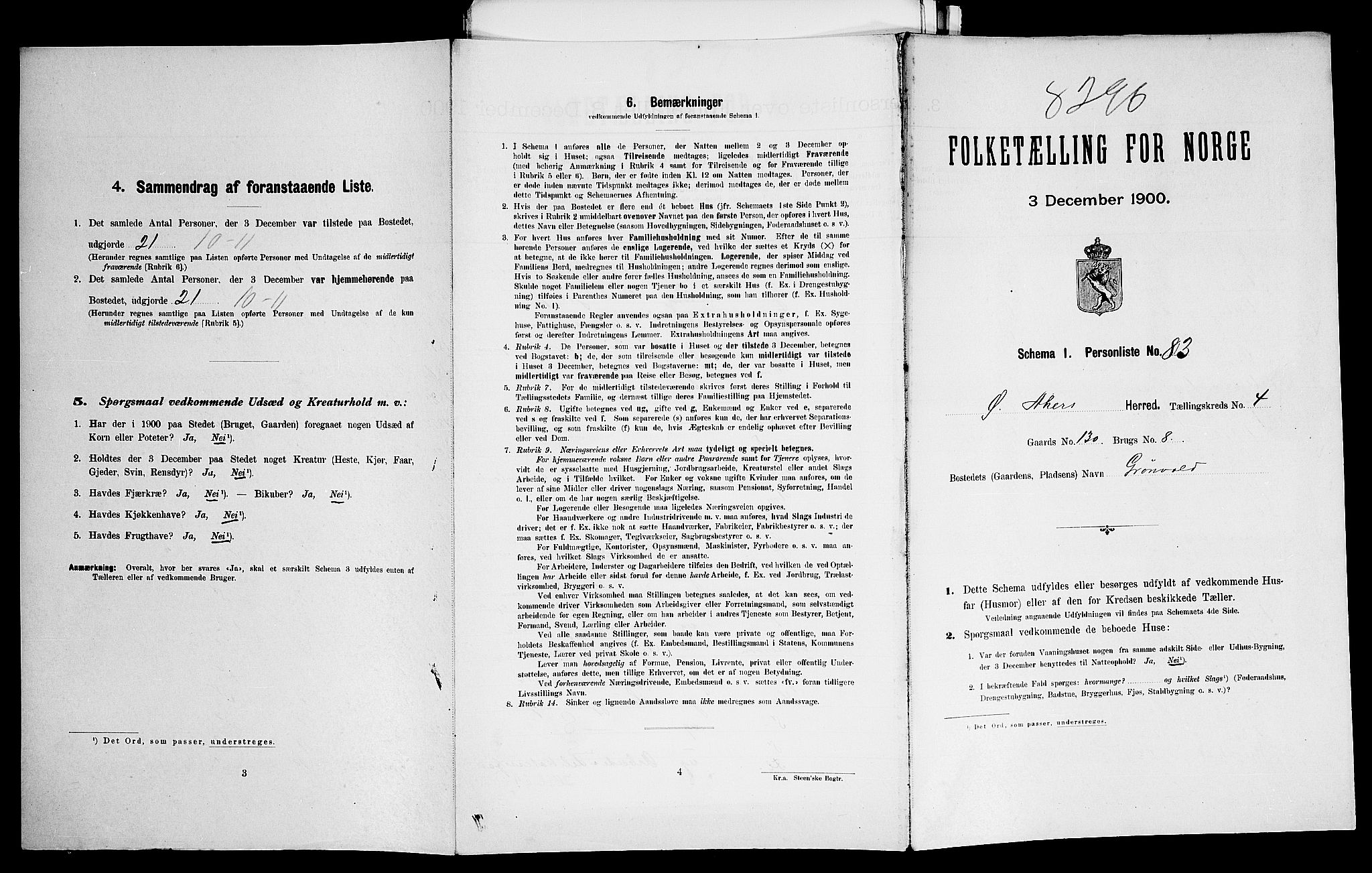 SAO, Folketelling 1900 for 0218 Aker herred, 1900