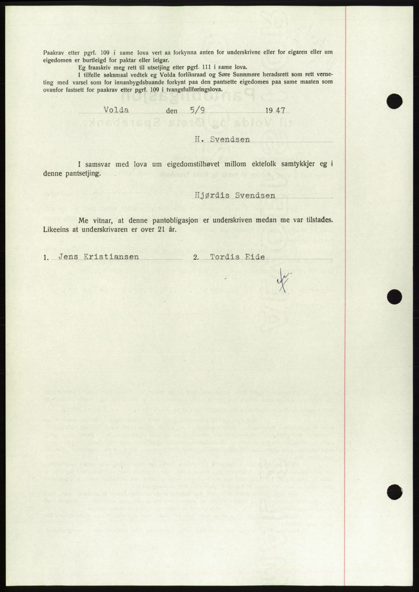 Søre Sunnmøre sorenskriveri, AV/SAT-A-4122/1/2/2C/L0115: Pantebok nr. 3B, 1947-1948, Dagboknr: 1241/1947