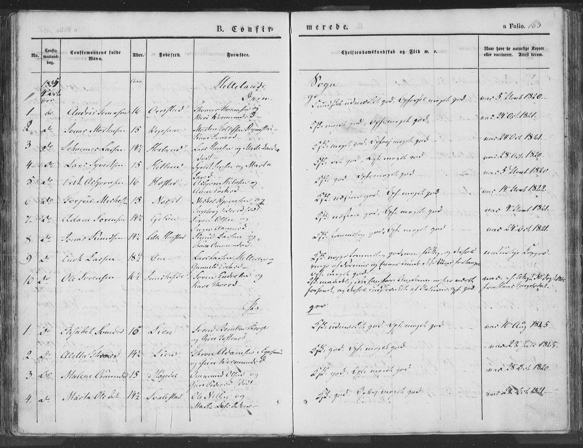 Helleland sokneprestkontor, SAST/A-101810: Ministerialbok nr. A 6.1, 1834-1863, s. 163