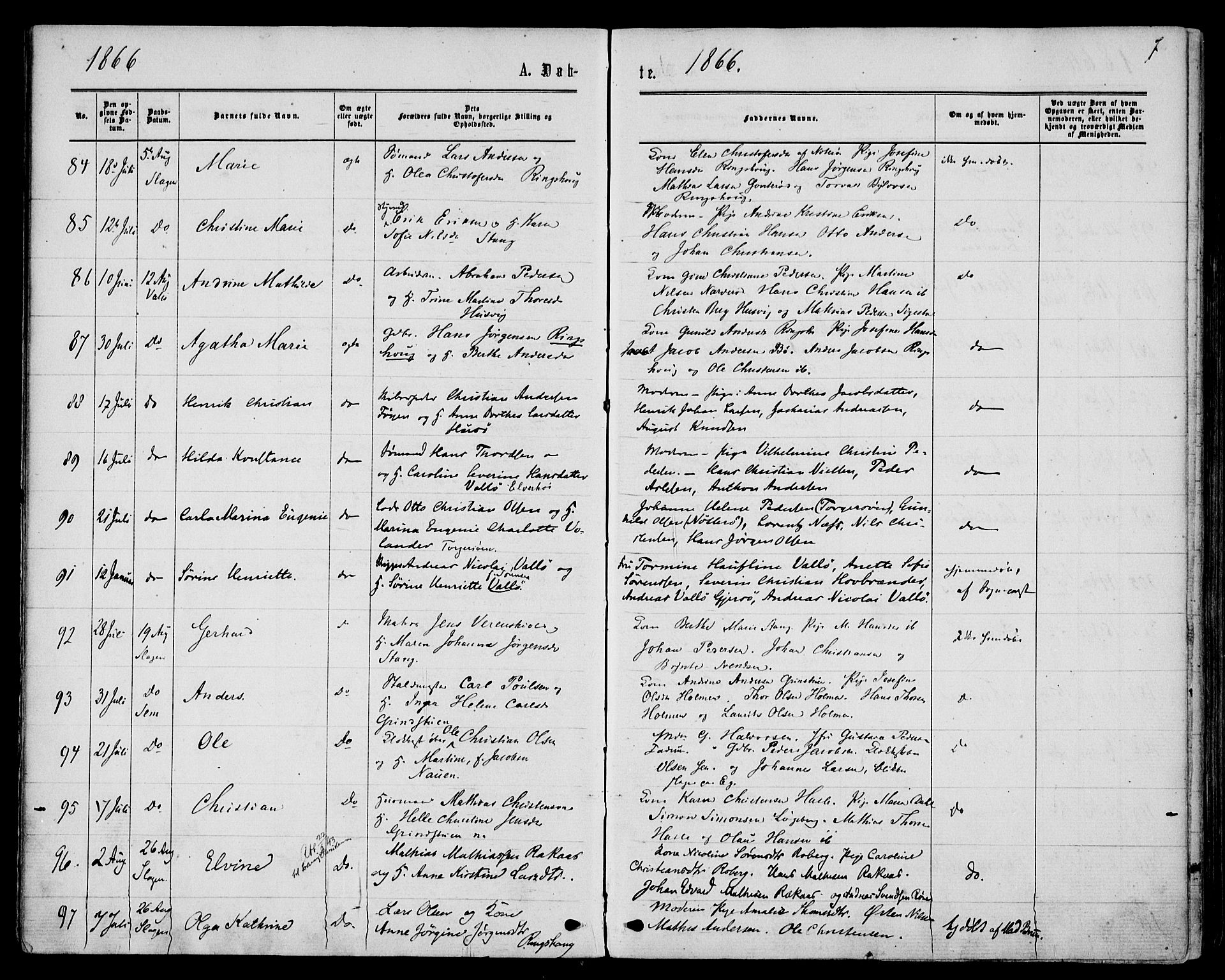 Sem kirkebøker, AV/SAKO-A-5/F/Fa/L0008: Ministerialbok nr. I 8, 1866-1873, s. 7