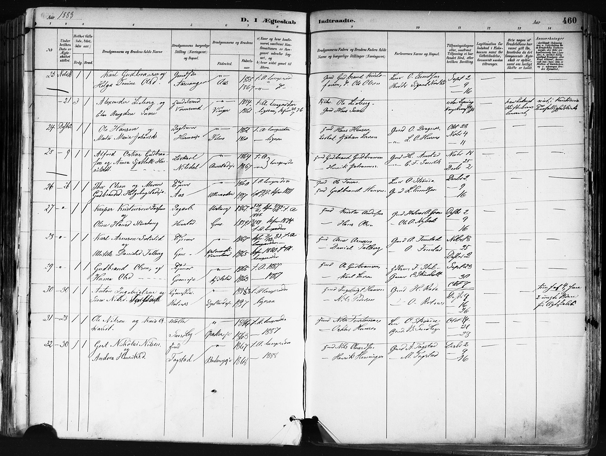 Nes prestekontor Kirkebøker, AV/SAO-A-10410/F/Fa/L0010: Ministerialbok nr. I 10, 1883-1898, s. 460