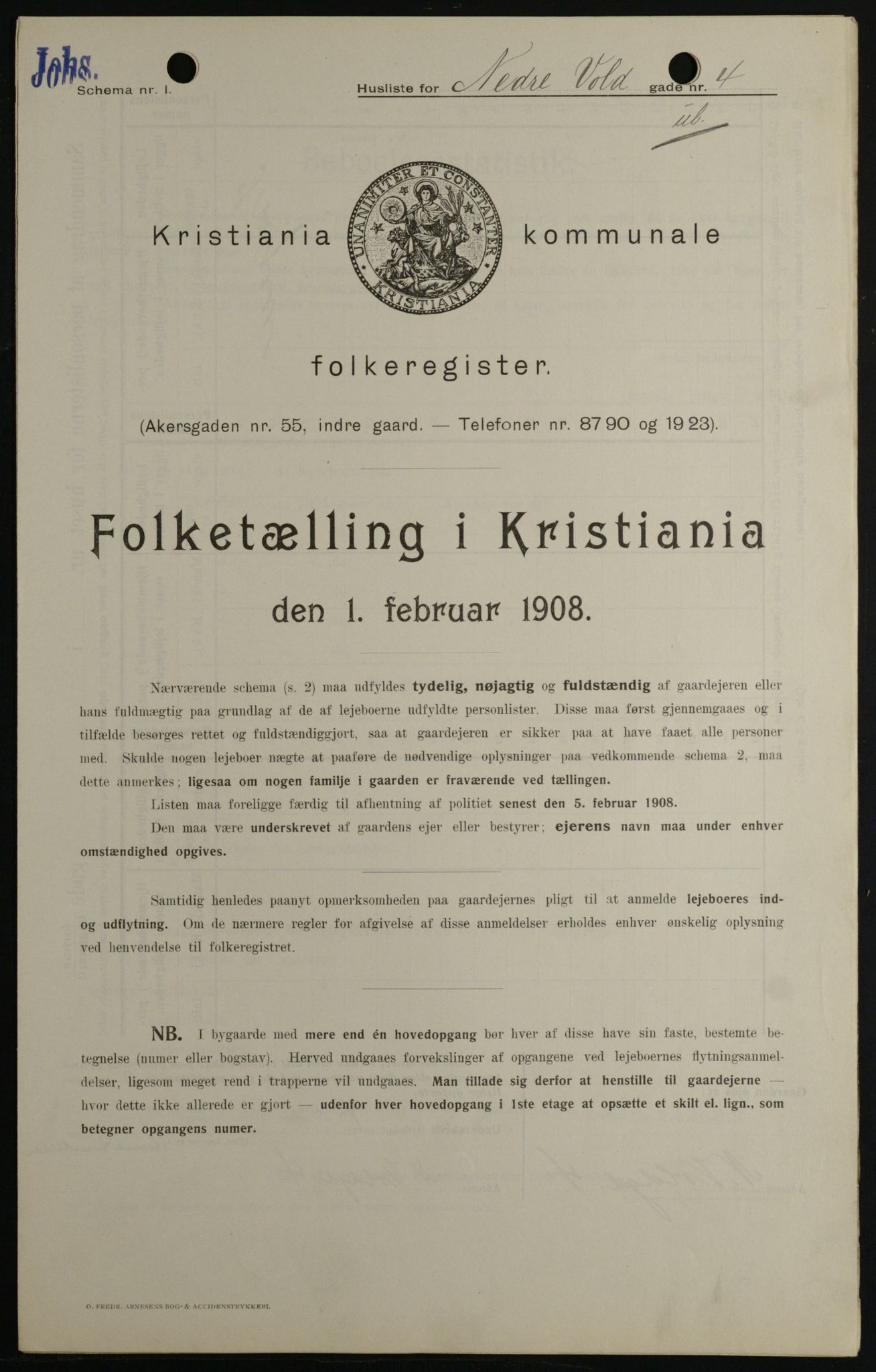 OBA, Kommunal folketelling 1.2.1908 for Kristiania kjøpstad, 1908, s. 62368