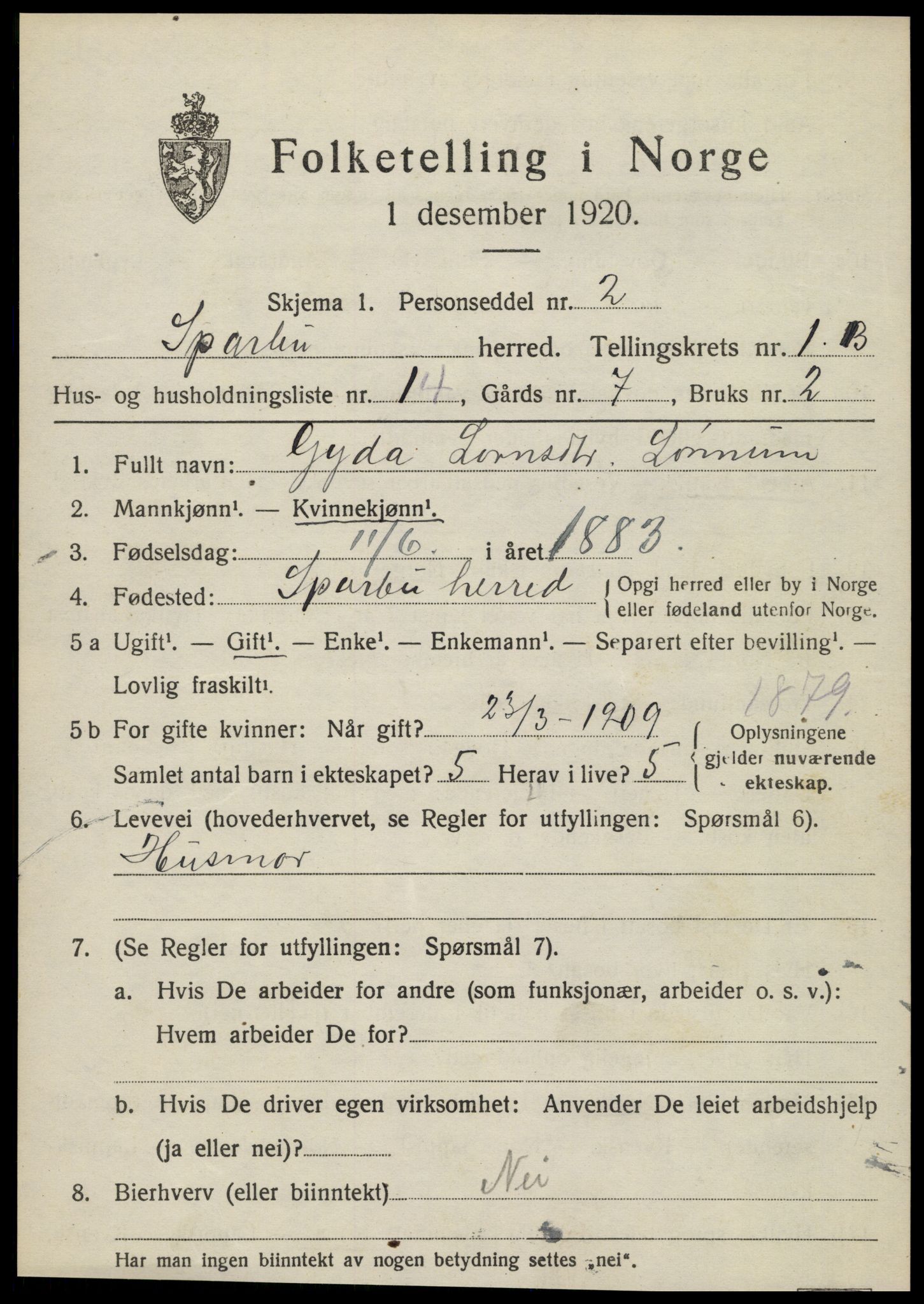 SAT, Folketelling 1920 for 1731 Sparbu herred, 1920, s. 2115