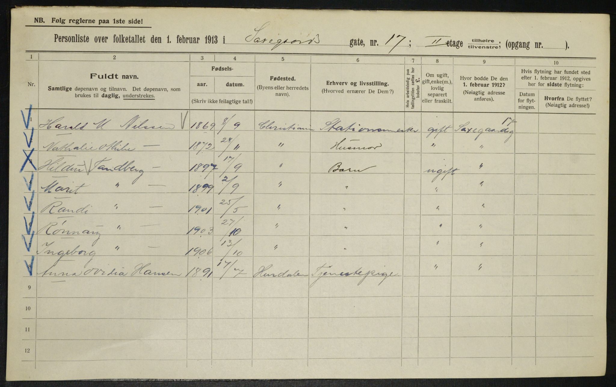 OBA, Kommunal folketelling 1.2.1913 for Kristiania, 1913, s. 89365