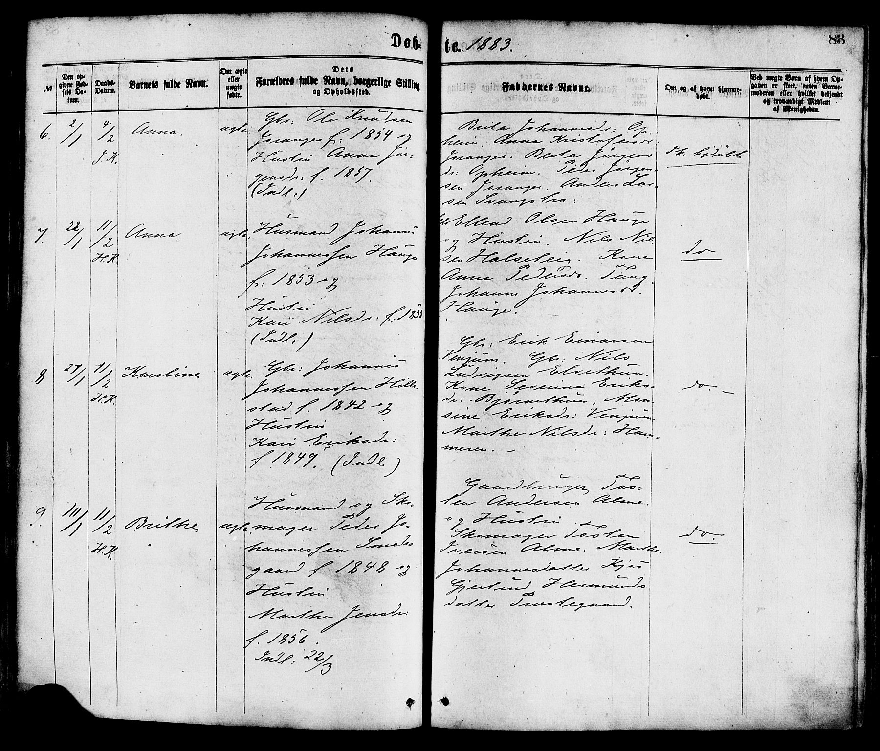 Hafslo sokneprestembete, AV/SAB-A-80301/H/Haa/Haaa/L0011: Ministerialbok nr. A 11, 1873-1886, s. 83