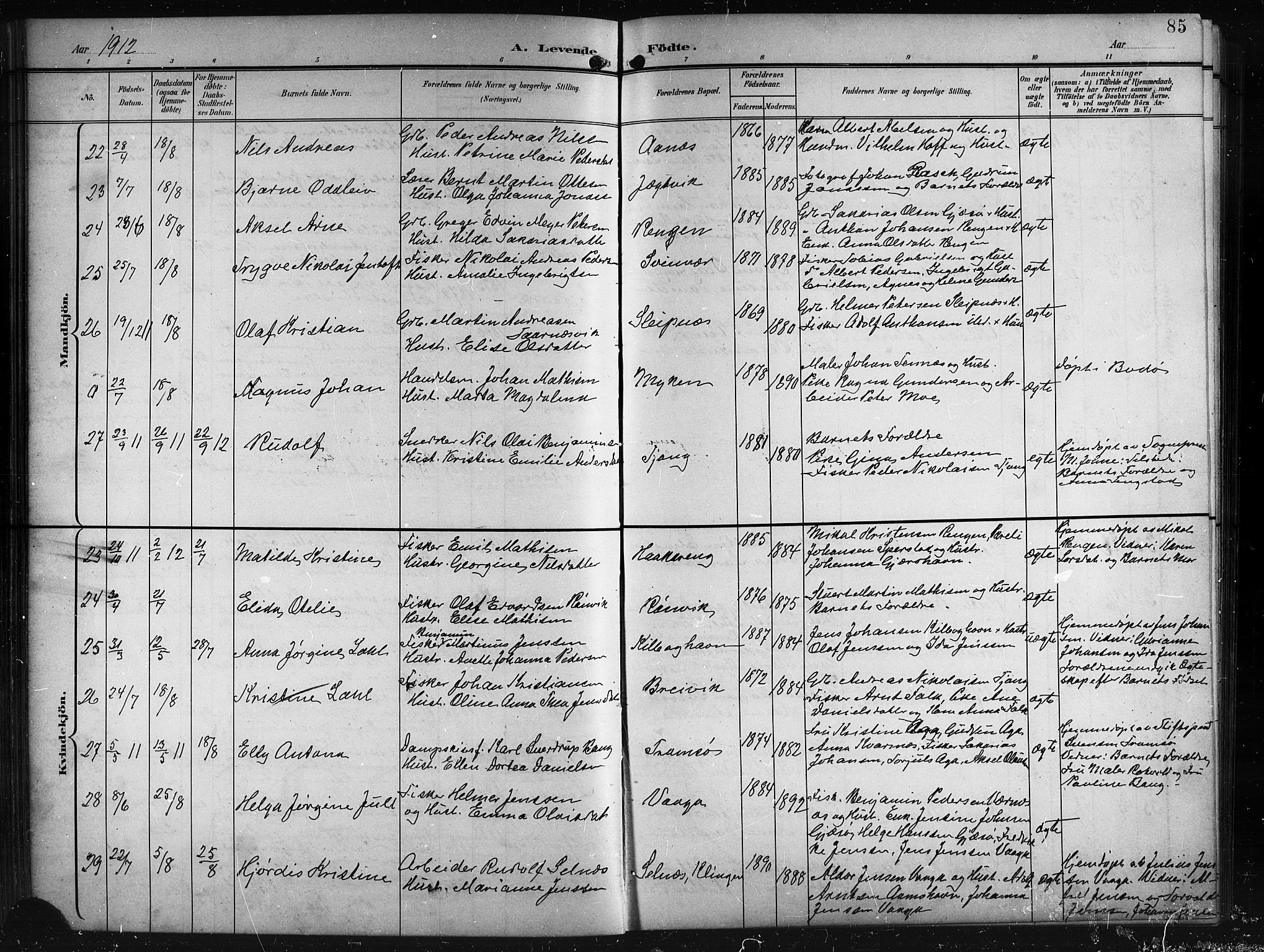 Ministerialprotokoller, klokkerbøker og fødselsregistre - Nordland, AV/SAT-A-1459/841/L0621: Klokkerbok nr. 841C05, 1897-1923, s. 85