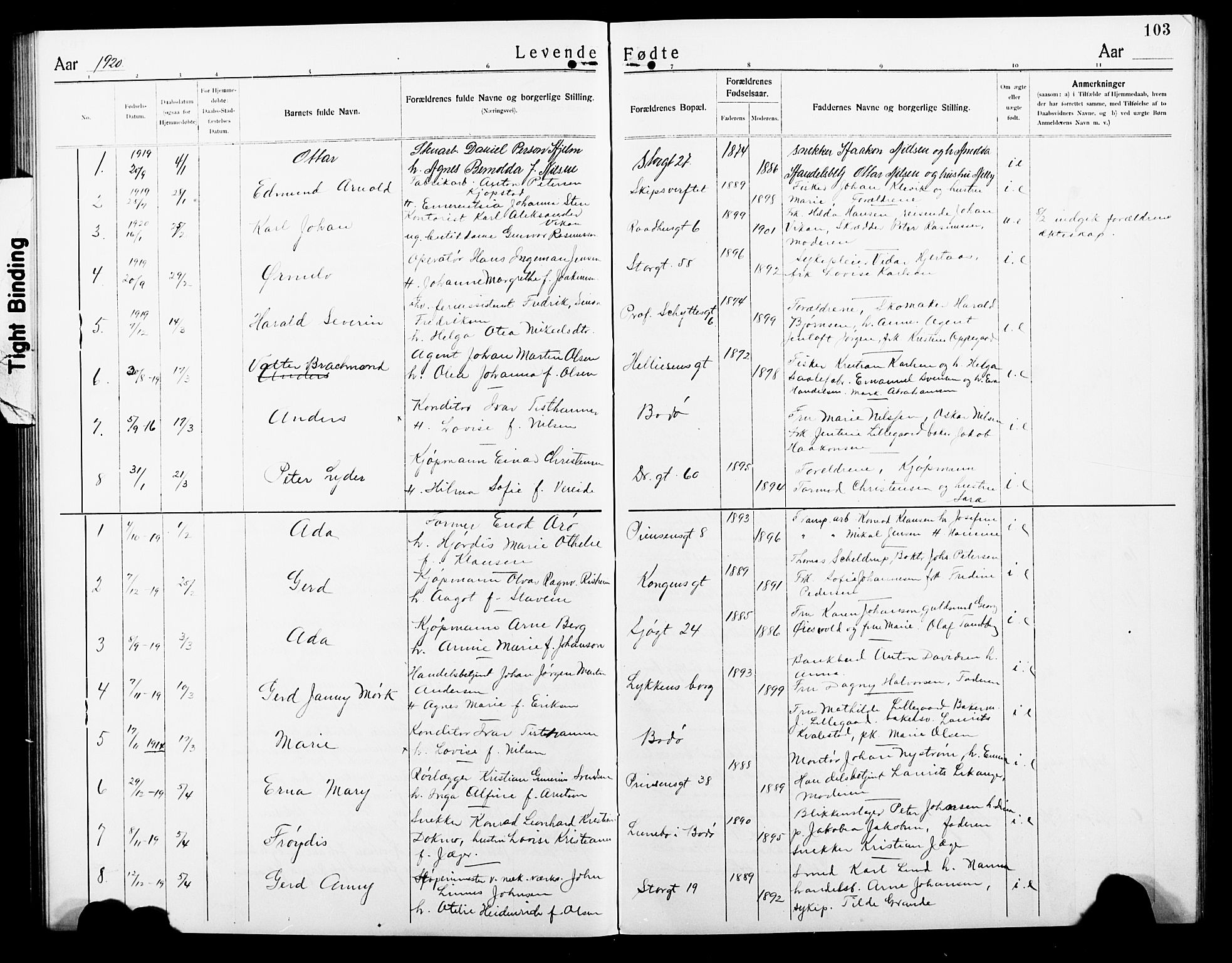 Ministerialprotokoller, klokkerbøker og fødselsregistre - Nordland, AV/SAT-A-1459/801/L0034: Klokkerbok nr. 801C09, 1910-1922, s. 103
