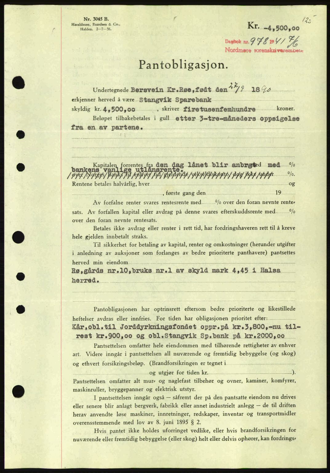 Nordmøre sorenskriveri, SAT/A-4132/1/2/2Ca: Pantebok nr. B88, 1941-1942, Dagboknr: 978/1941