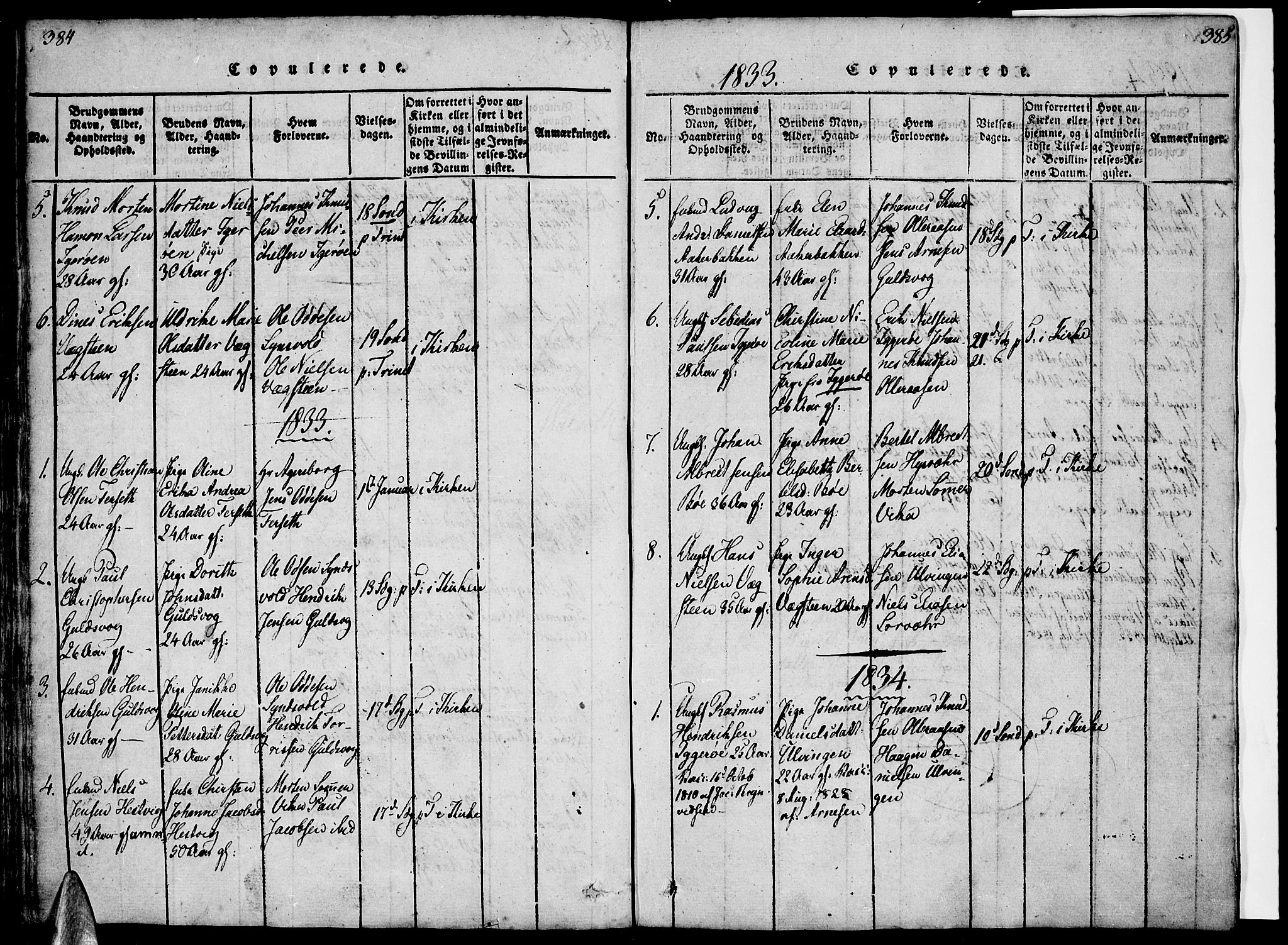 Ministerialprotokoller, klokkerbøker og fødselsregistre - Nordland, AV/SAT-A-1459/816/L0239: Ministerialbok nr. 816A05, 1820-1845, s. 384-385