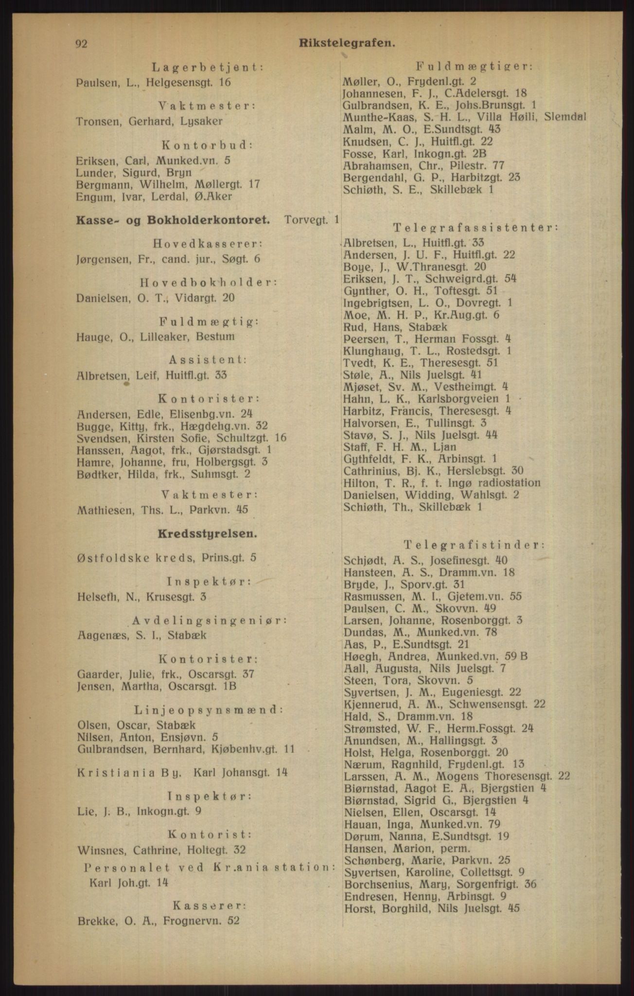 Kristiania/Oslo adressebok, PUBL/-, 1915, s. 92