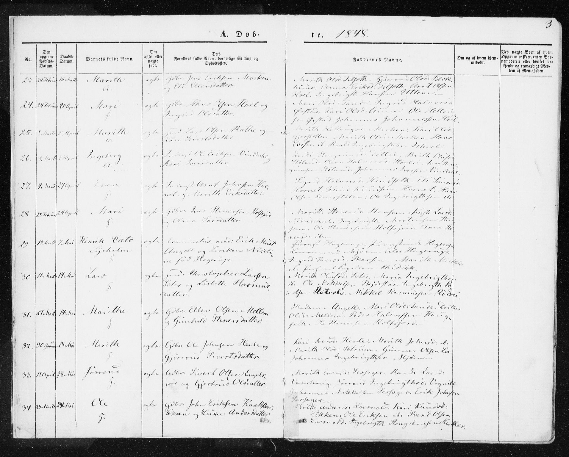 Ministerialprotokoller, klokkerbøker og fødselsregistre - Sør-Trøndelag, SAT/A-1456/678/L0899: Ministerialbok nr. 678A08, 1848-1872, s. 3