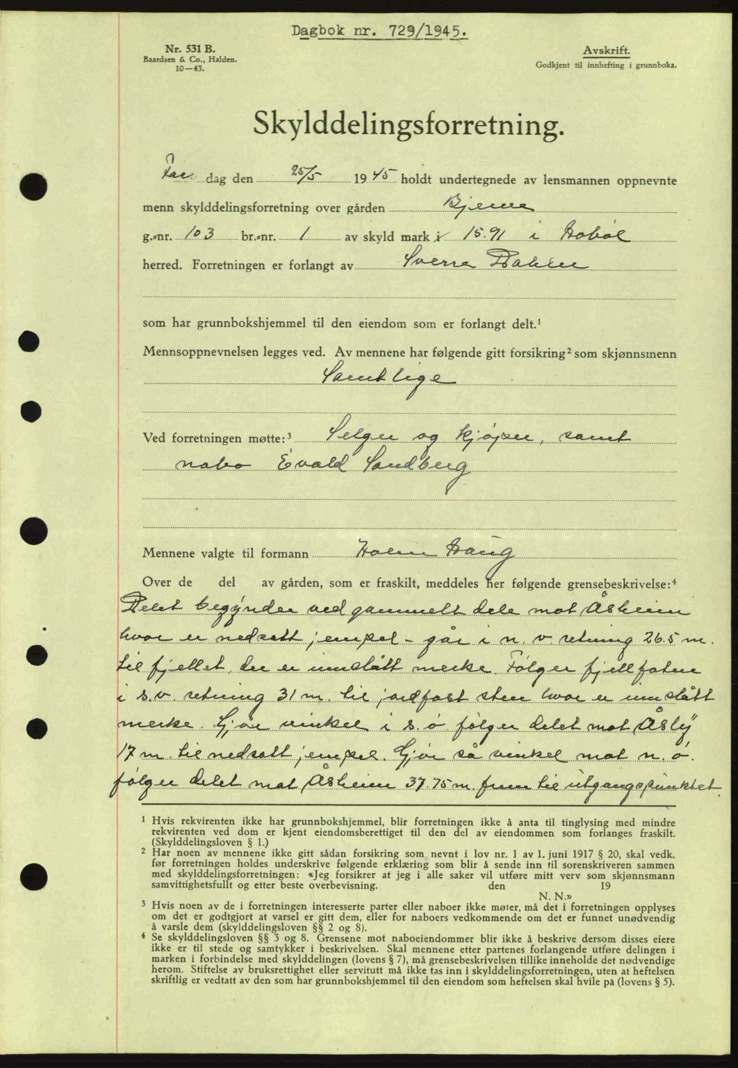Moss sorenskriveri, SAO/A-10168: Pantebok nr. A13, 1944-1945, Dagboknr: 729/1945