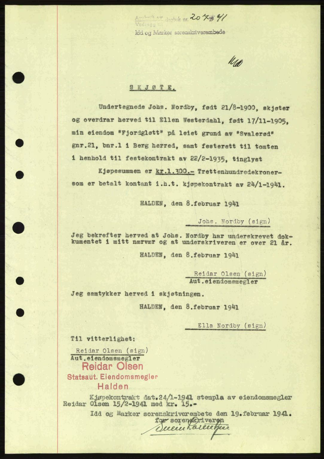 Idd og Marker sorenskriveri, AV/SAO-A-10283/G/Gb/Gbb/L0004: Pantebok nr. A4, 1940-1941, Dagboknr: 207/1941