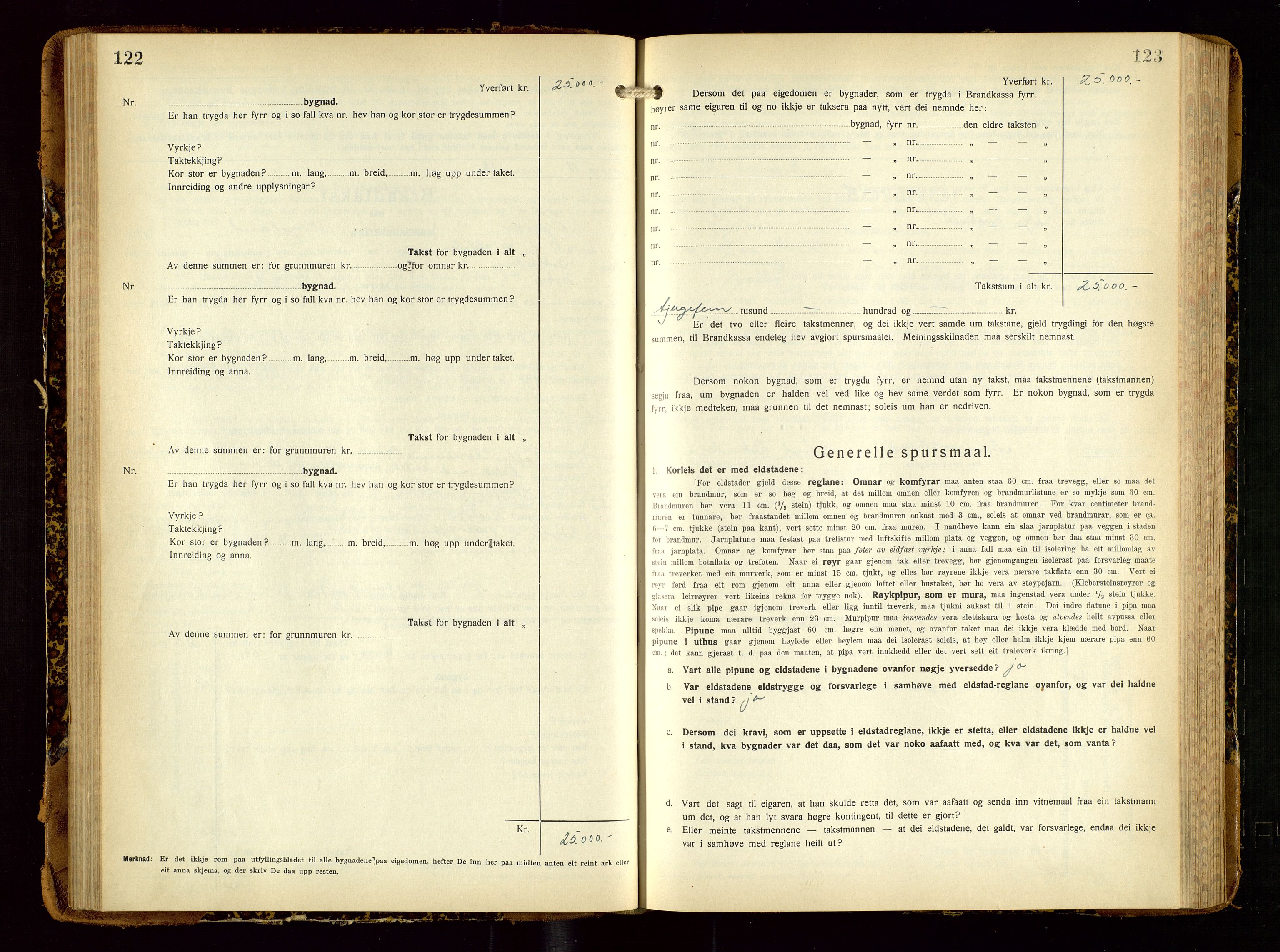 Tysvær lensmannskontor, AV/SAST-A-100192/Gob/L0003: "Brandtakstbok for Tysvær lensmannskrins", 1932-1955, s. 122-123