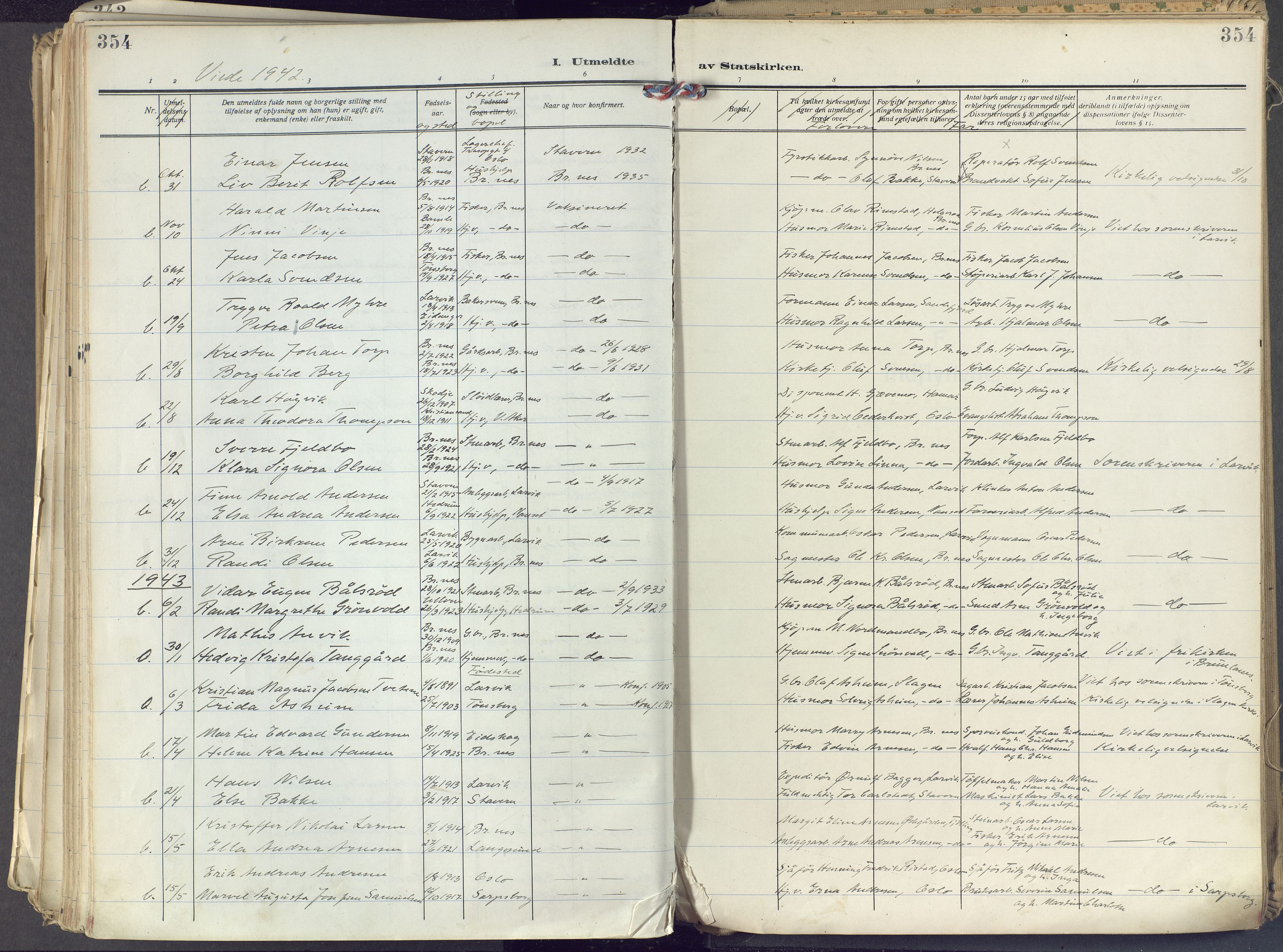 Brunlanes kirkebøker, AV/SAKO-A-342/F/Fc/L0004: Ministerialbok nr. III 4, 1923-1943, s. 354