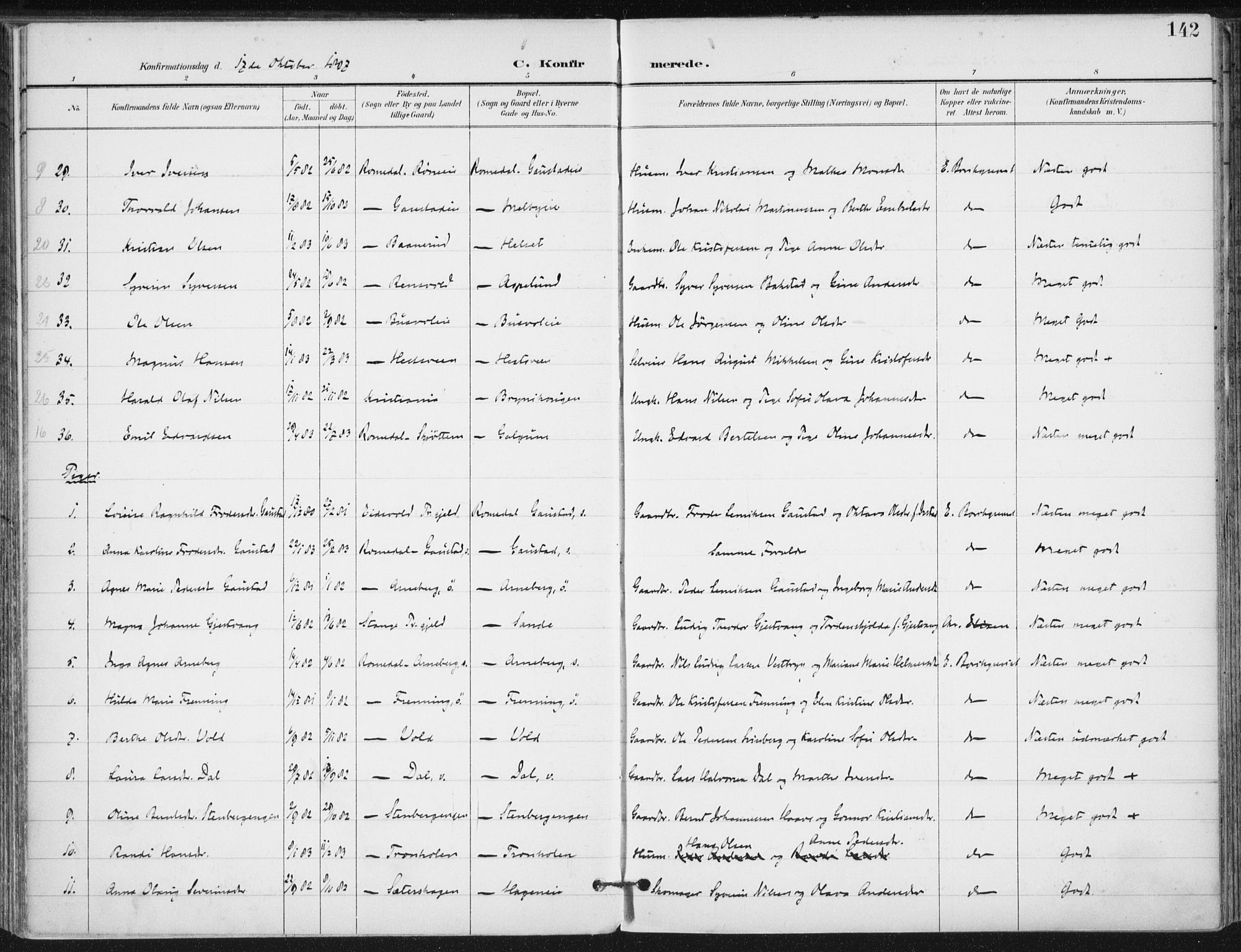 Romedal prestekontor, AV/SAH-PREST-004/K/L0011: Ministerialbok nr. 11, 1896-1912, s. 142