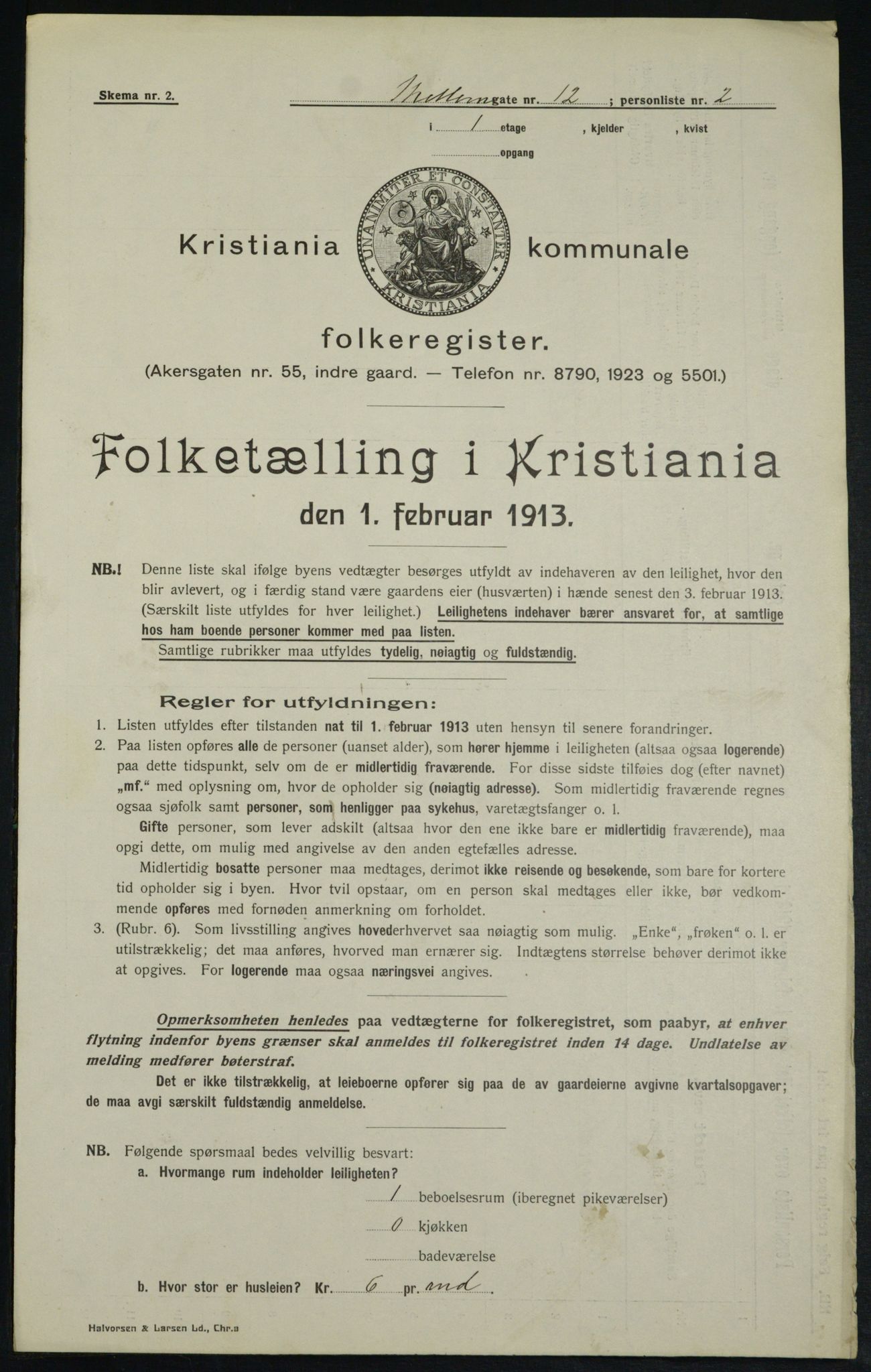 OBA, Kommunal folketelling 1.2.1913 for Kristiania, 1913, s. 65061