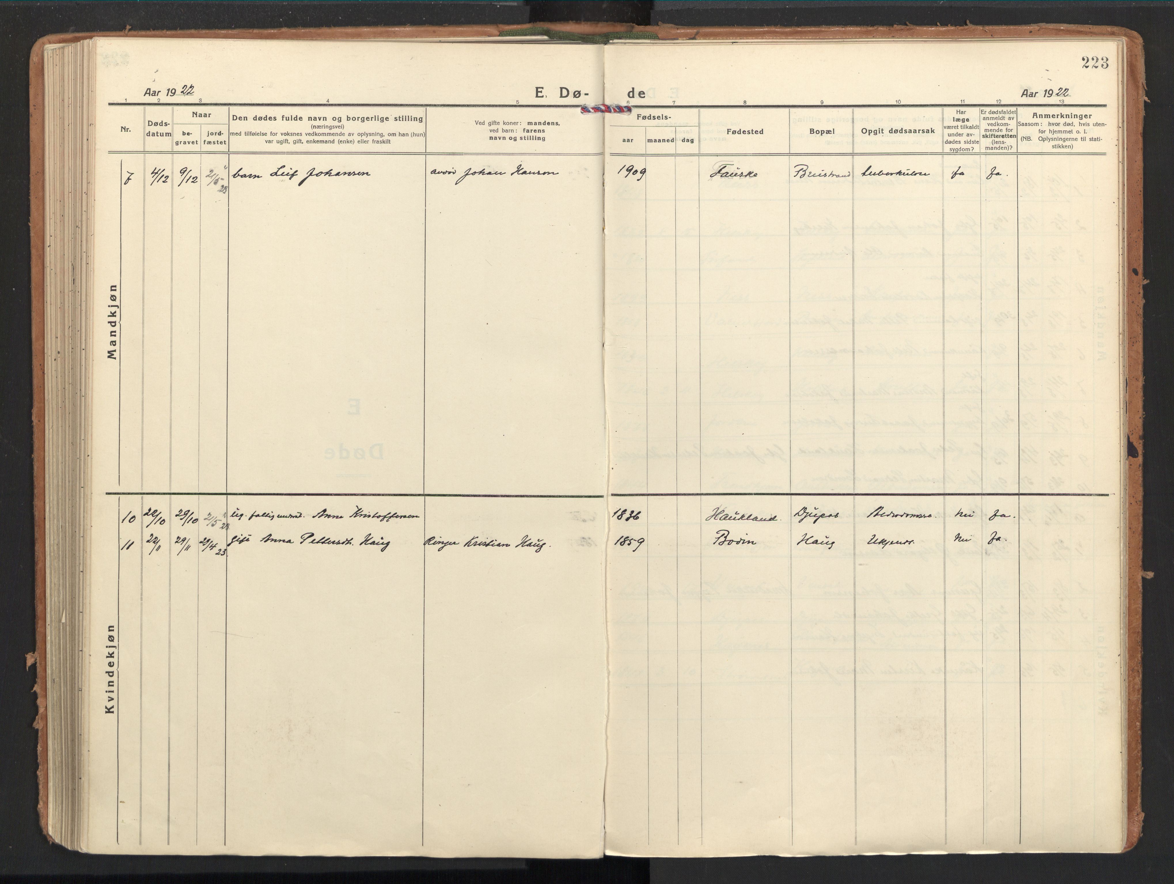 Ministerialprotokoller, klokkerbøker og fødselsregistre - Nordland, AV/SAT-A-1459/851/L0725: Ministerialbok nr. 851A02, 1922-1944, s. 223