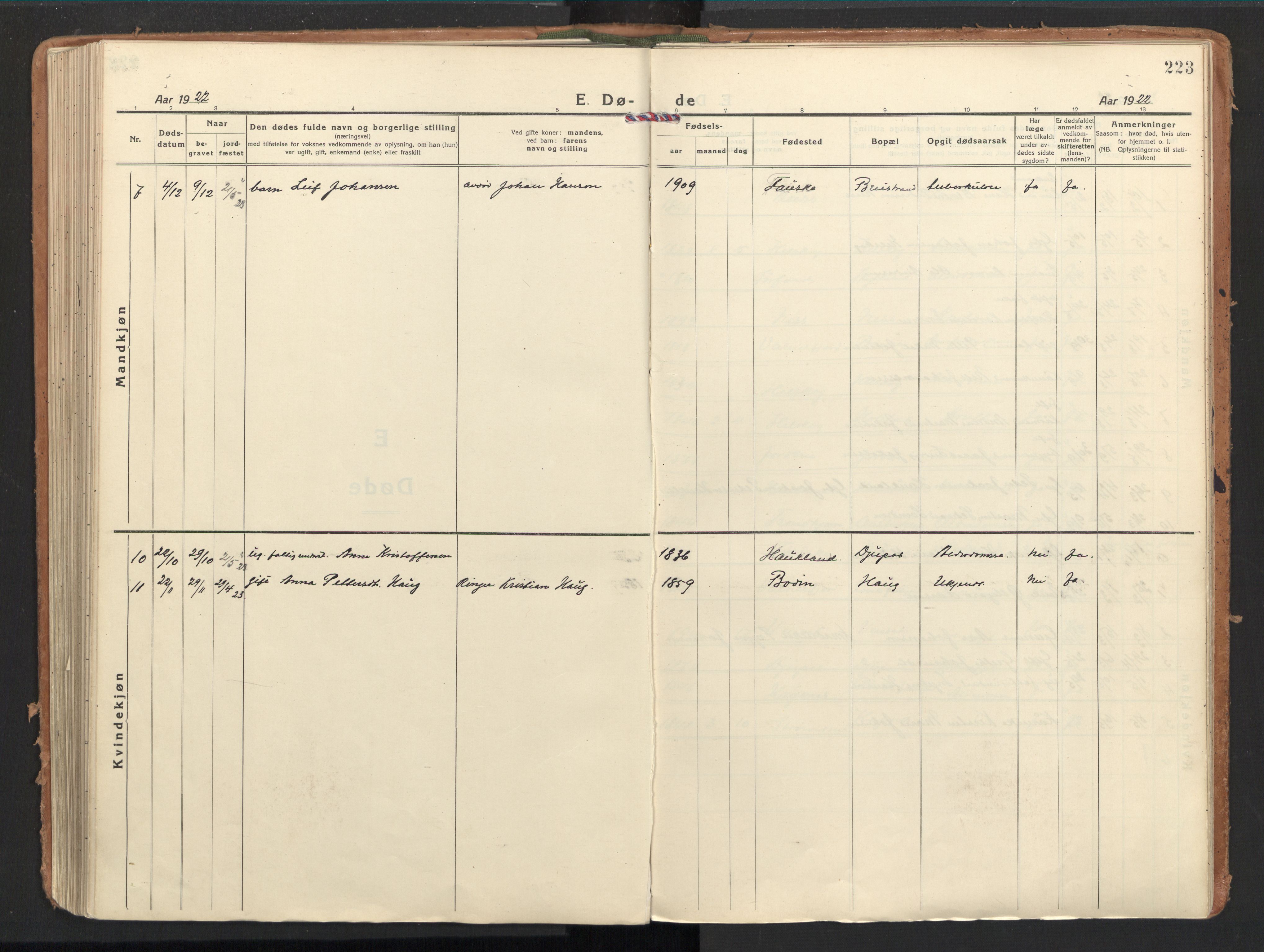 Ministerialprotokoller, klokkerbøker og fødselsregistre - Nordland, SAT/A-1459/851/L0725: Ministerialbok nr. 851A02, 1922-1944, s. 223