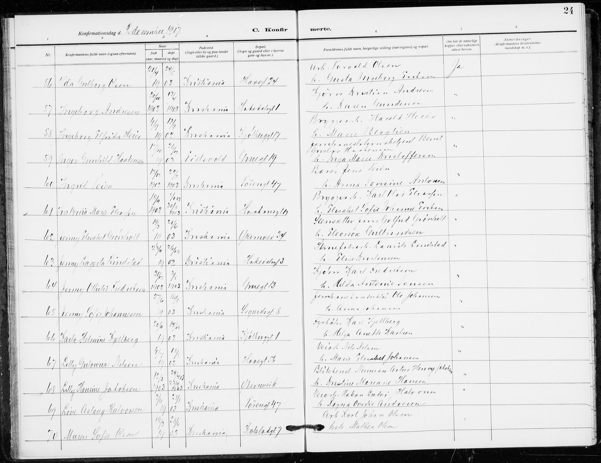 Kampen prestekontor Kirkebøker, AV/SAO-A-10853/F/Fa/L0013: Ministerialbok nr. I 13, 1917-1922, s. 24