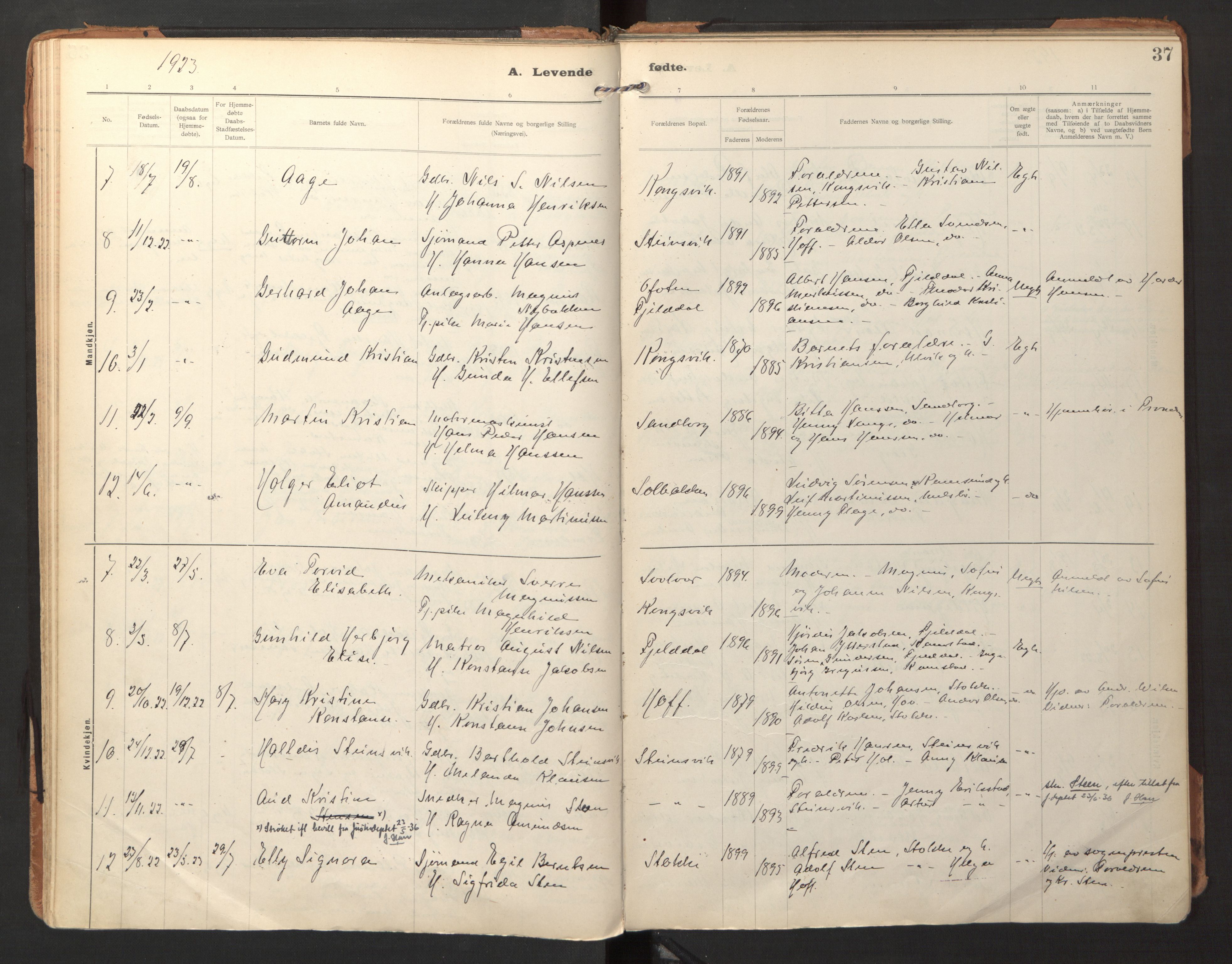 Ministerialprotokoller, klokkerbøker og fødselsregistre - Nordland, AV/SAT-A-1459/865/L0928: Ministerialbok nr. 865A06, 1913-1926, s. 37