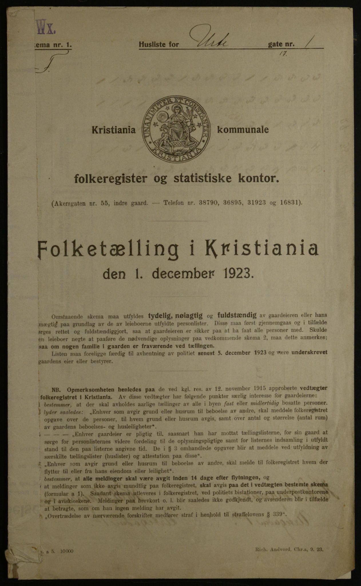 OBA, Kommunal folketelling 1.12.1923 for Kristiania, 1923, s. 133270