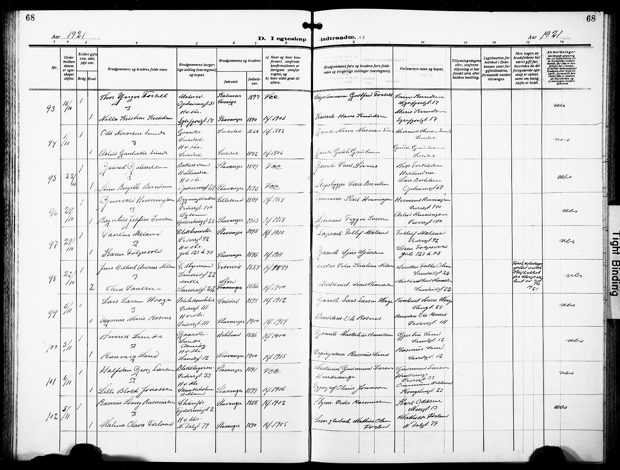 St. Johannes sokneprestkontor, AV/SAST-A-101814/001/30/30BB/L0007: Klokkerbok nr. B 7, 1917-1932, s. 68