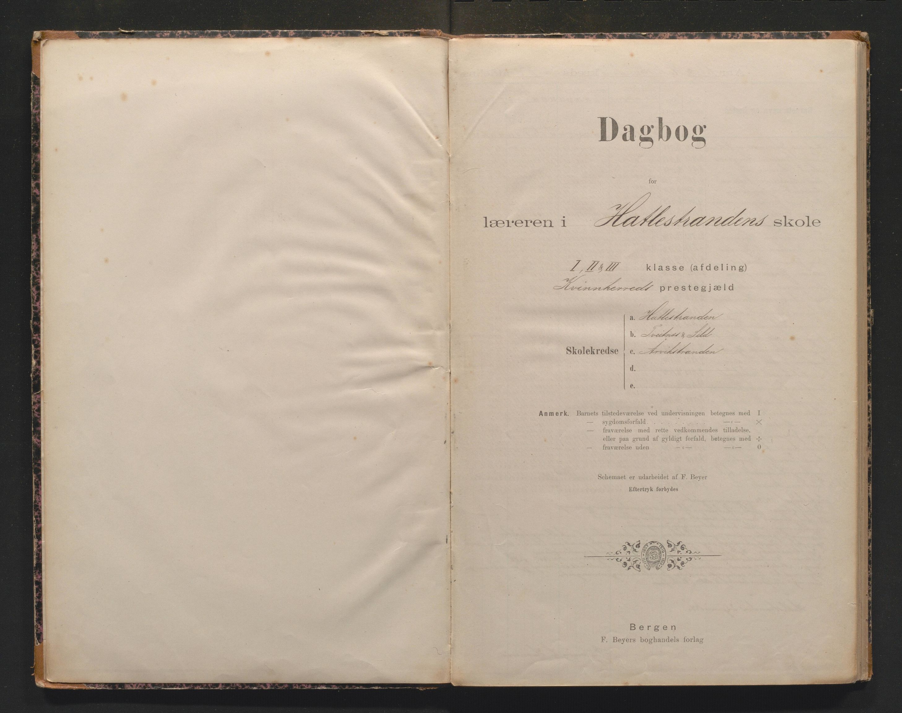 Kvinnherad kommune. Barneskulane, IKAH/1224-231/G/Gb/L0002: Dagbok for Hatlestrand, Årvikstrandens og Tveitnes og Sild krinsar , 1895-1919