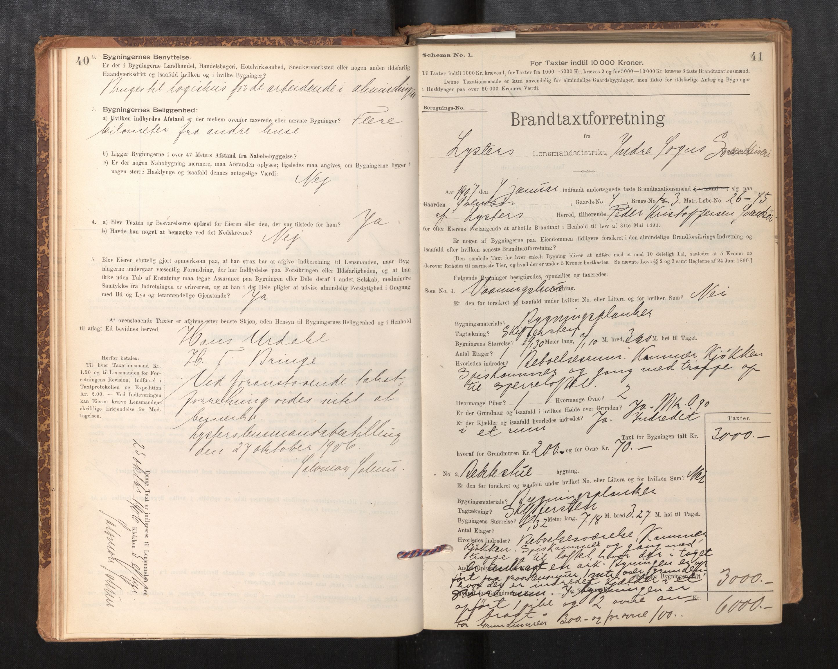 Lensmannen i Luster, SAB/A-29301/0012/L0007: Branntakstprotokoll, skjematakst, 1895-1935, s. 40-41