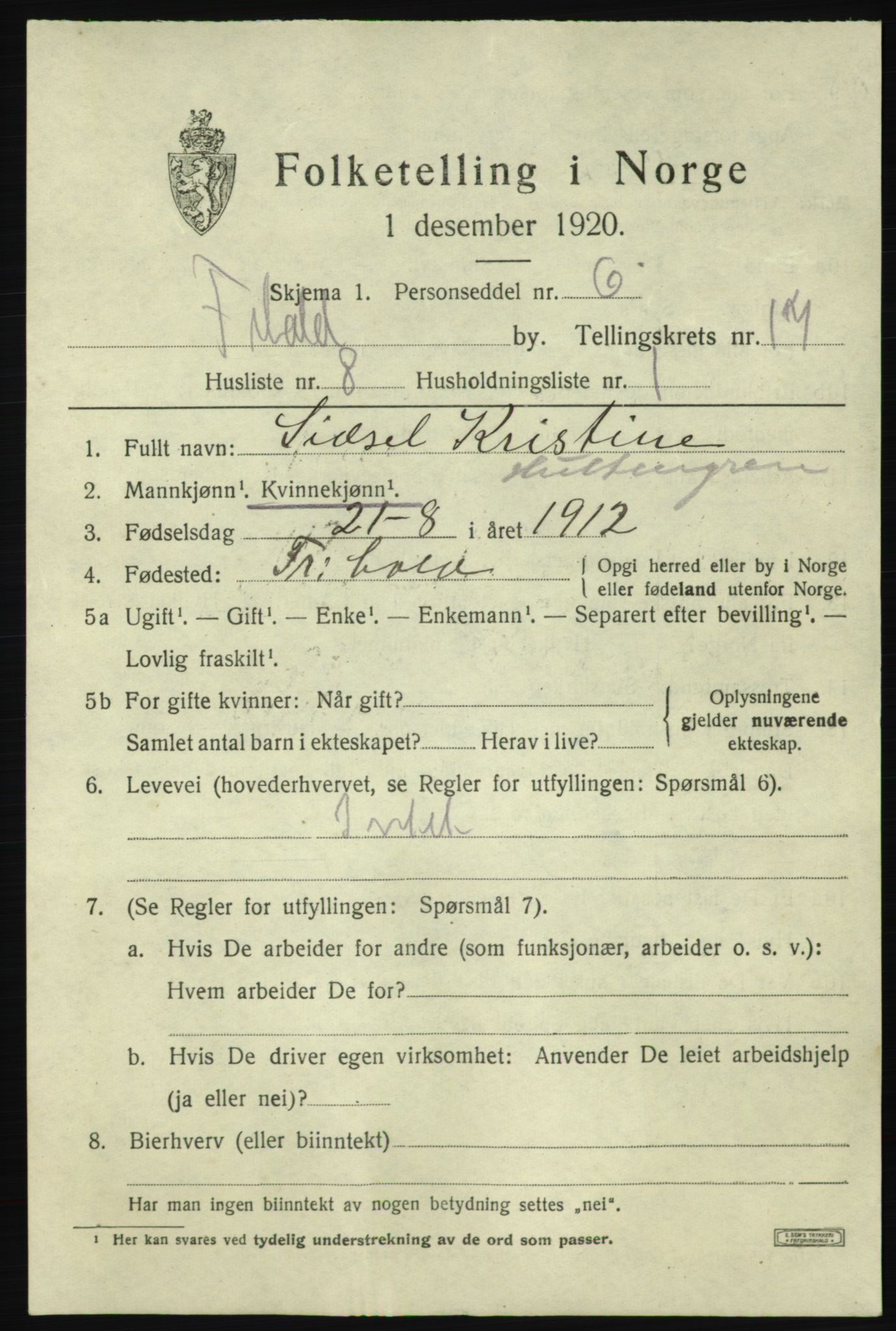 SAO, Folketelling 1920 for 0101 Fredrikshald kjøpstad, 1920, s. 25886
