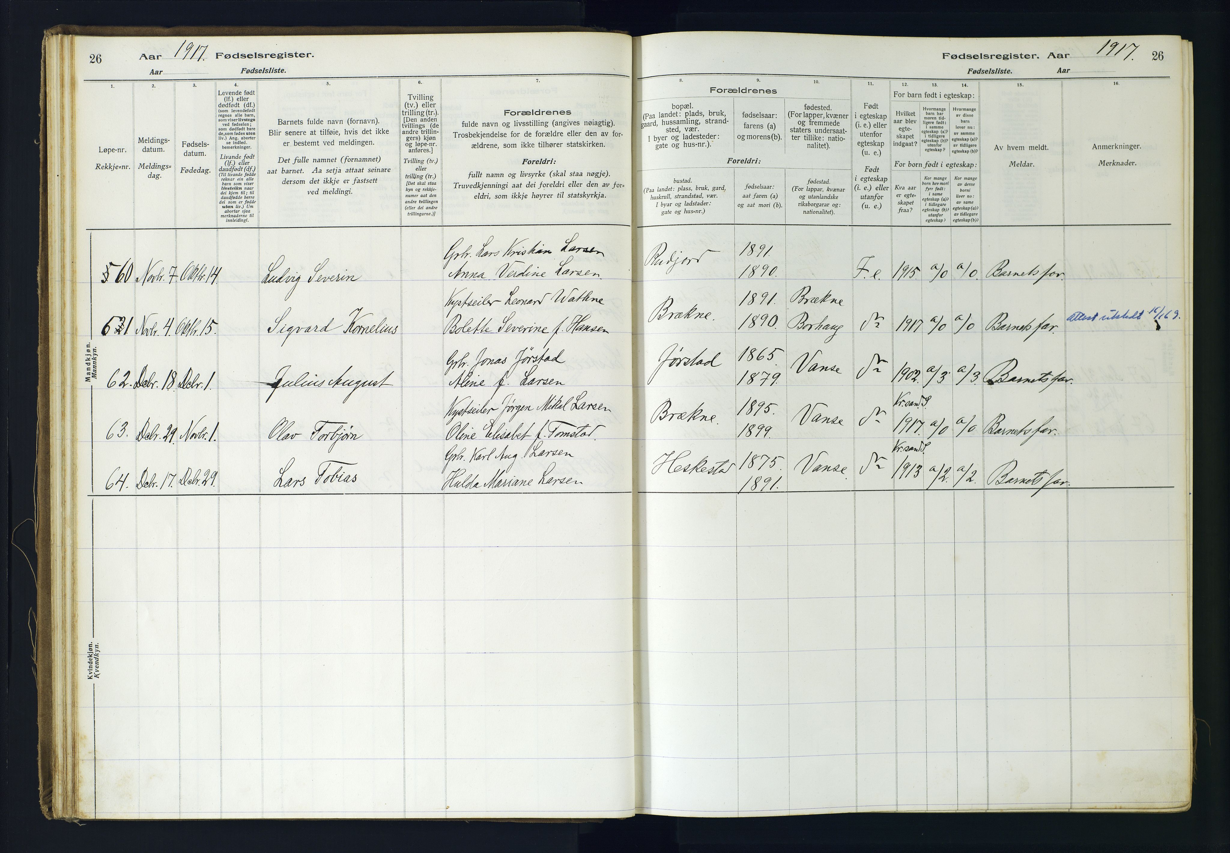 Lista sokneprestkontor, AV/SAK-1111-0027/J/Ja/L0001: Fødselsregister nr. A-VI-30, 1916-1934, s. 26