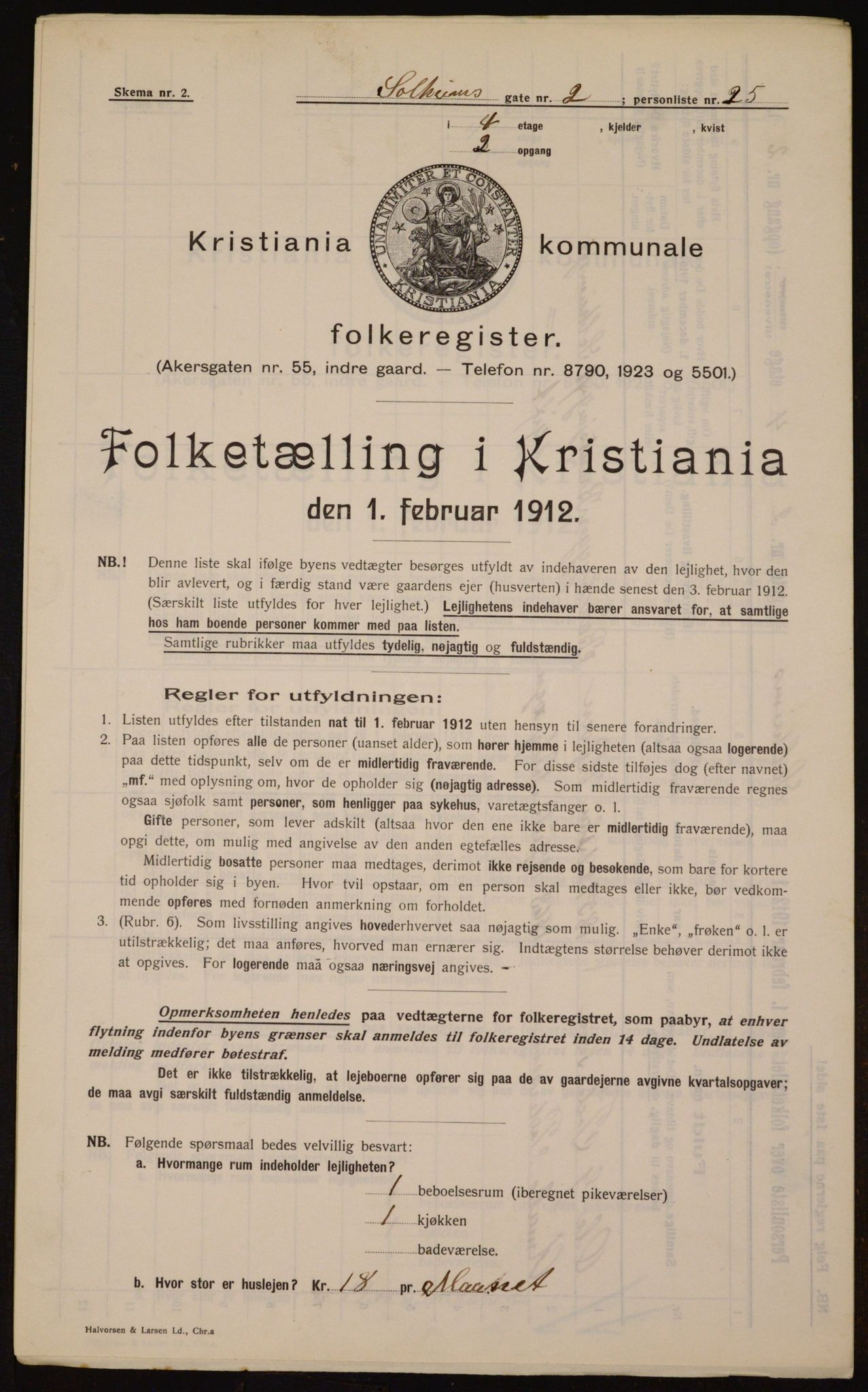 OBA, Kommunal folketelling 1.2.1912 for Kristiania, 1912, s. 99836