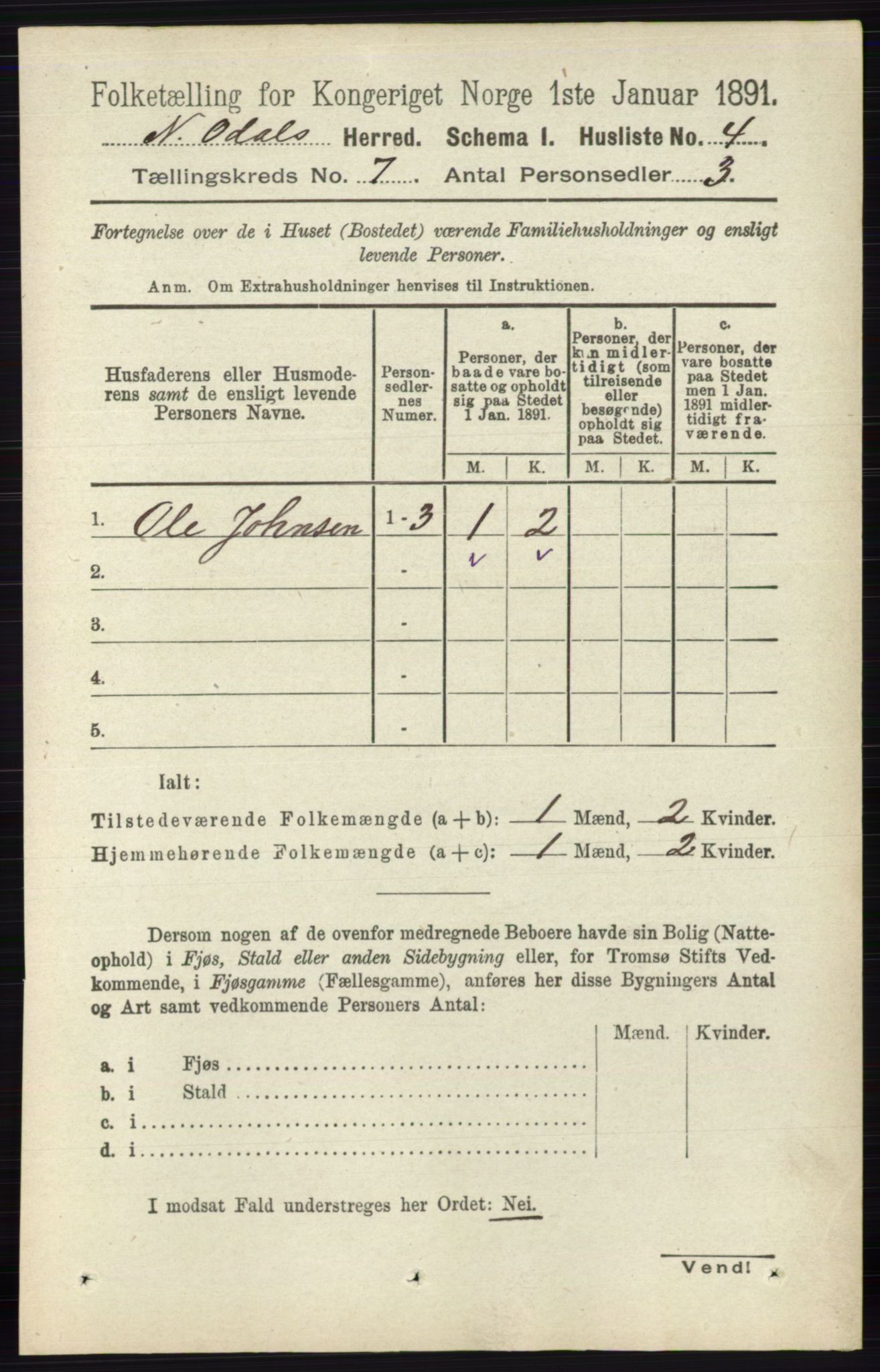 RA, Folketelling 1891 for 0418 Nord-Odal herred, 1891, s. 2775