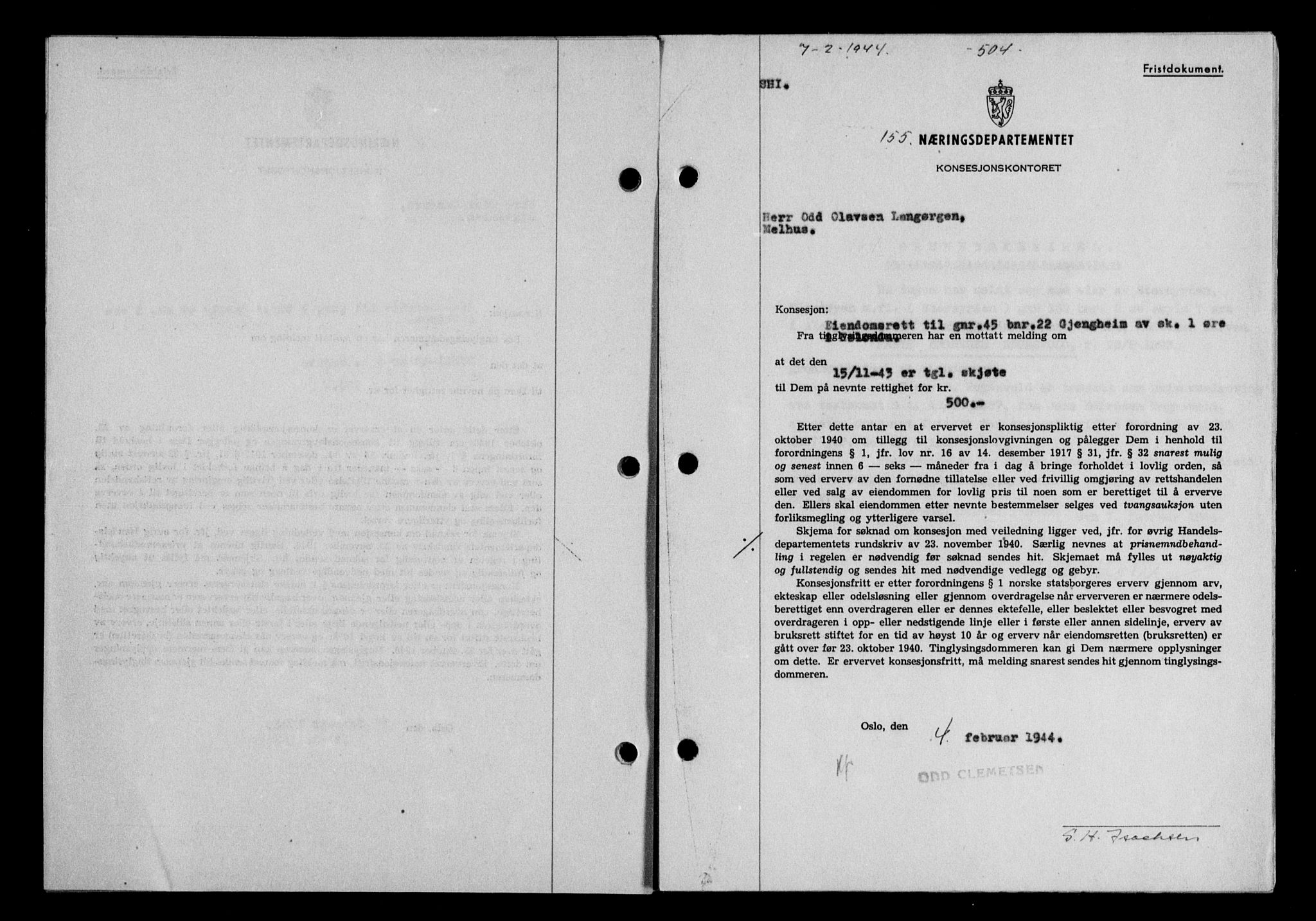Gauldal sorenskriveri, SAT/A-0014/1/2/2C/L0057: Pantebok nr. 62, 1943-1944, Dagboknr: 155/1944