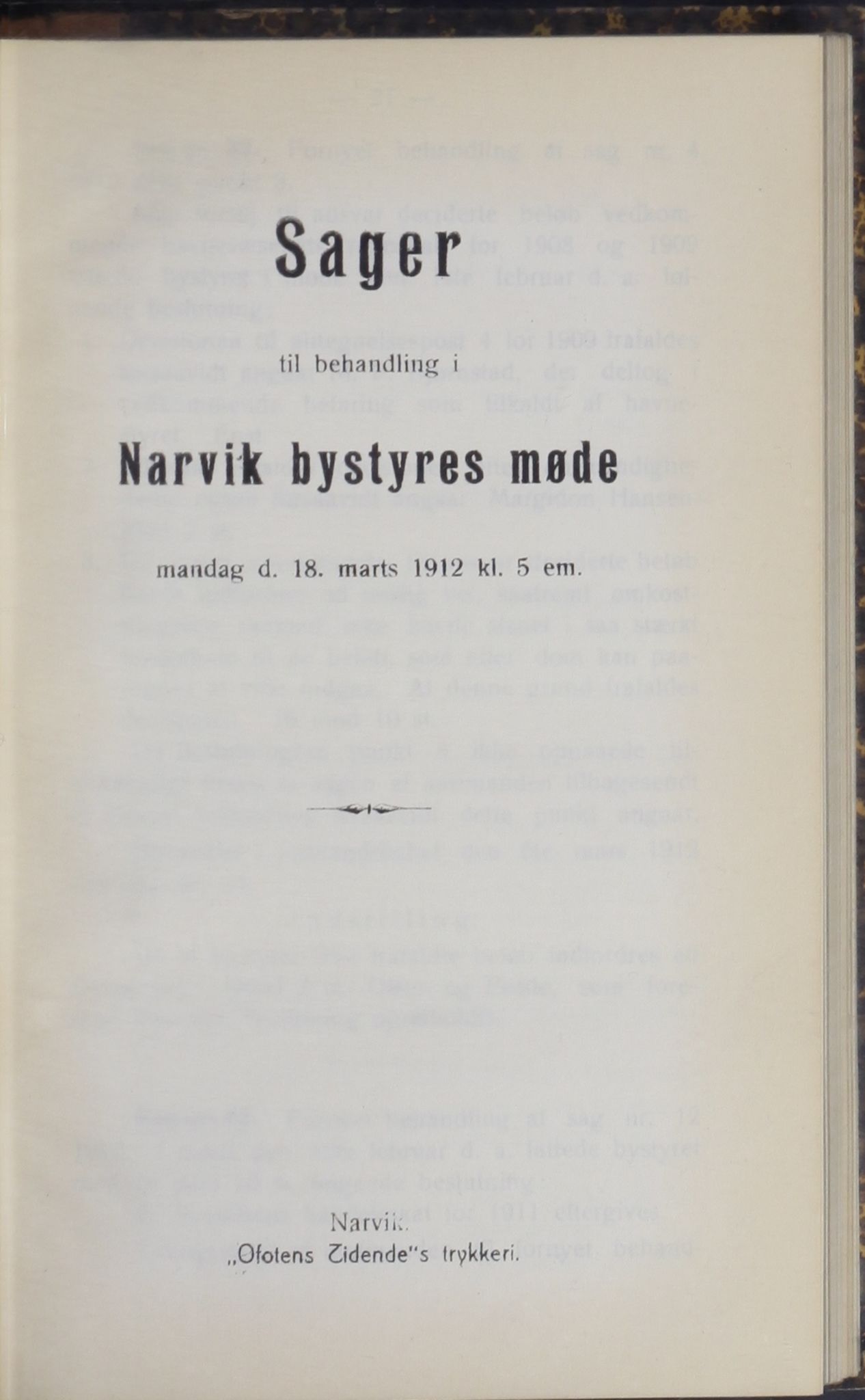 Narvik kommune. Formannskap , AIN/K-18050.150/A/Ab/L0002: Møtebok, 1912