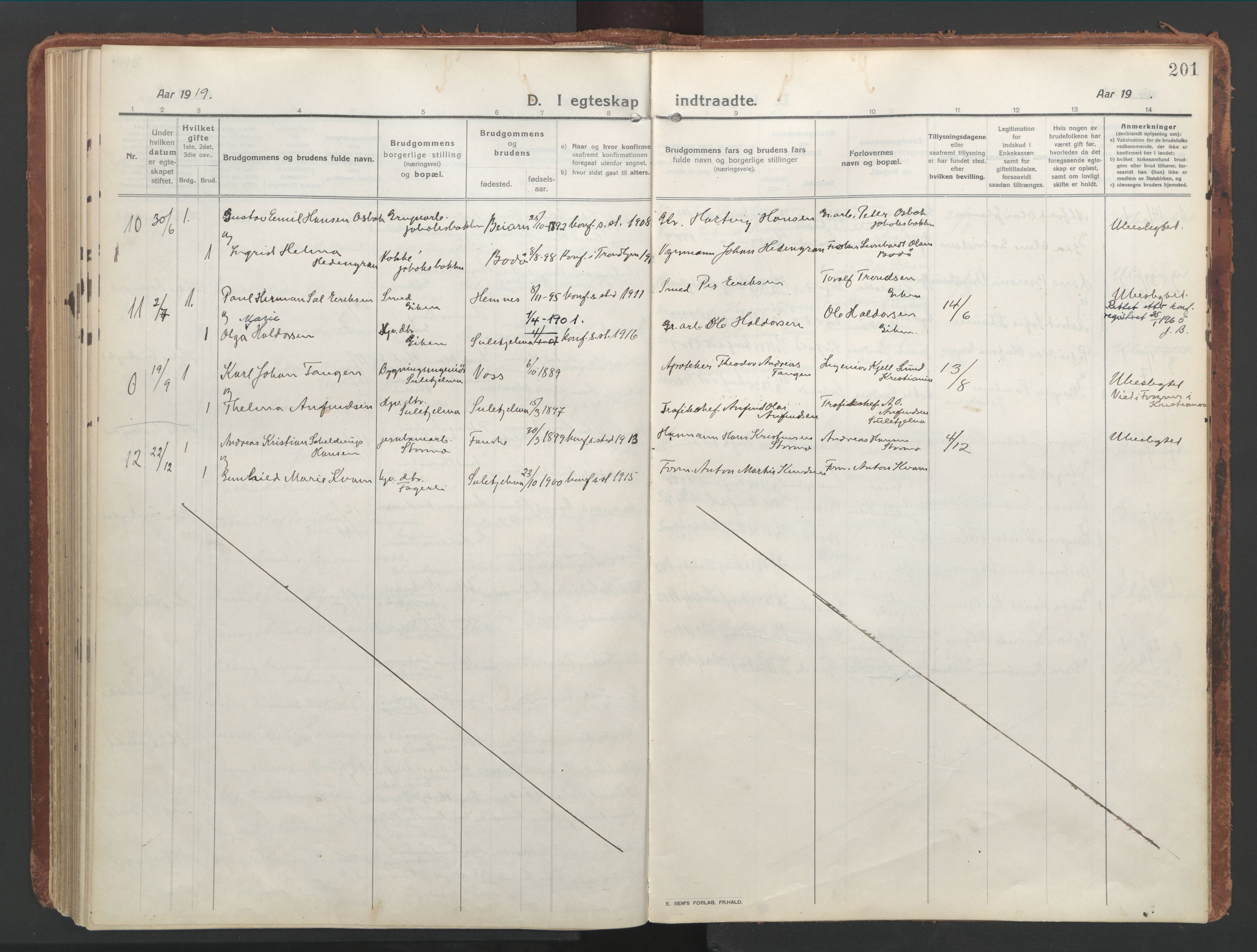 Ministerialprotokoller, klokkerbøker og fødselsregistre - Nordland, SAT/A-1459/850/L0715: Residerende kapellans bok nr. 850B05, 1913-1924, s. 201