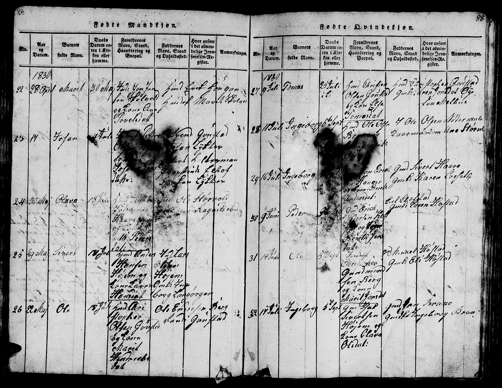 Ministerialprotokoller, klokkerbøker og fødselsregistre - Sør-Trøndelag, SAT/A-1456/612/L0385: Klokkerbok nr. 612C01, 1816-1845, s. 88