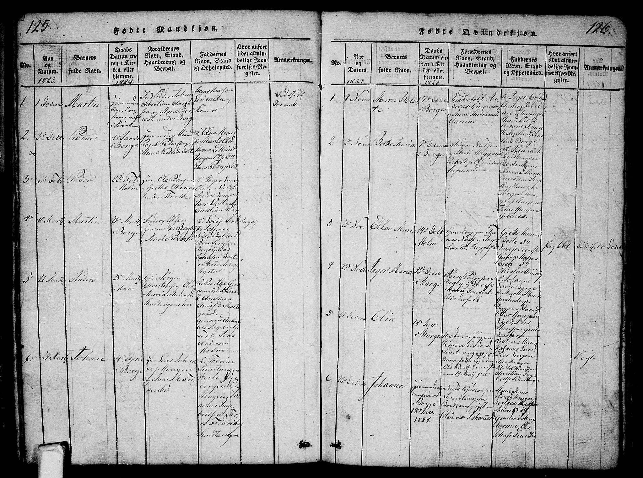 Borge prestekontor Kirkebøker, AV/SAO-A-10903/G/Ga/L0001: Klokkerbok nr.  I 1, 1815-1835, s. 125-126