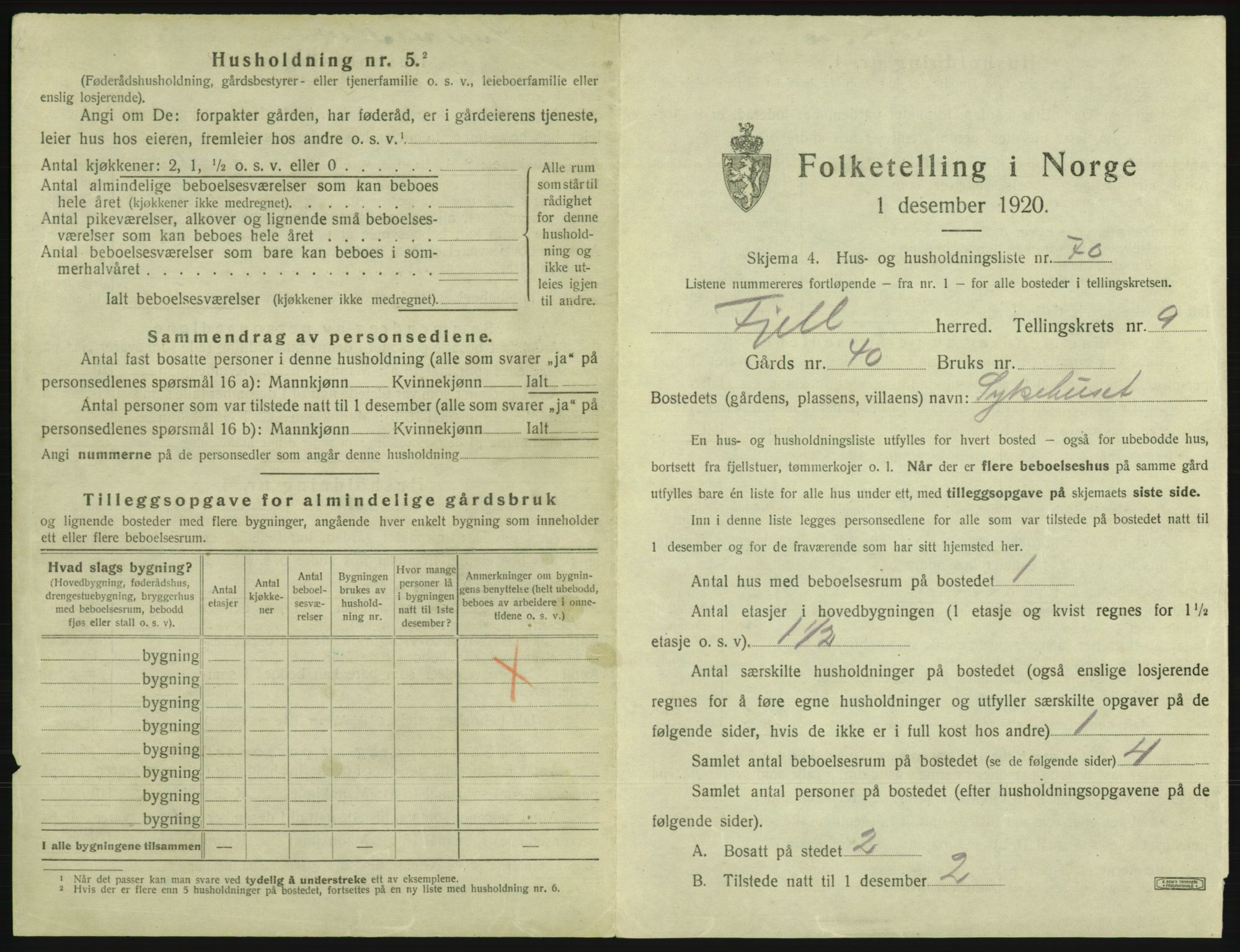 SAB, Folketelling 1920 for 1246 Fjell herred, 1920, s. 1083