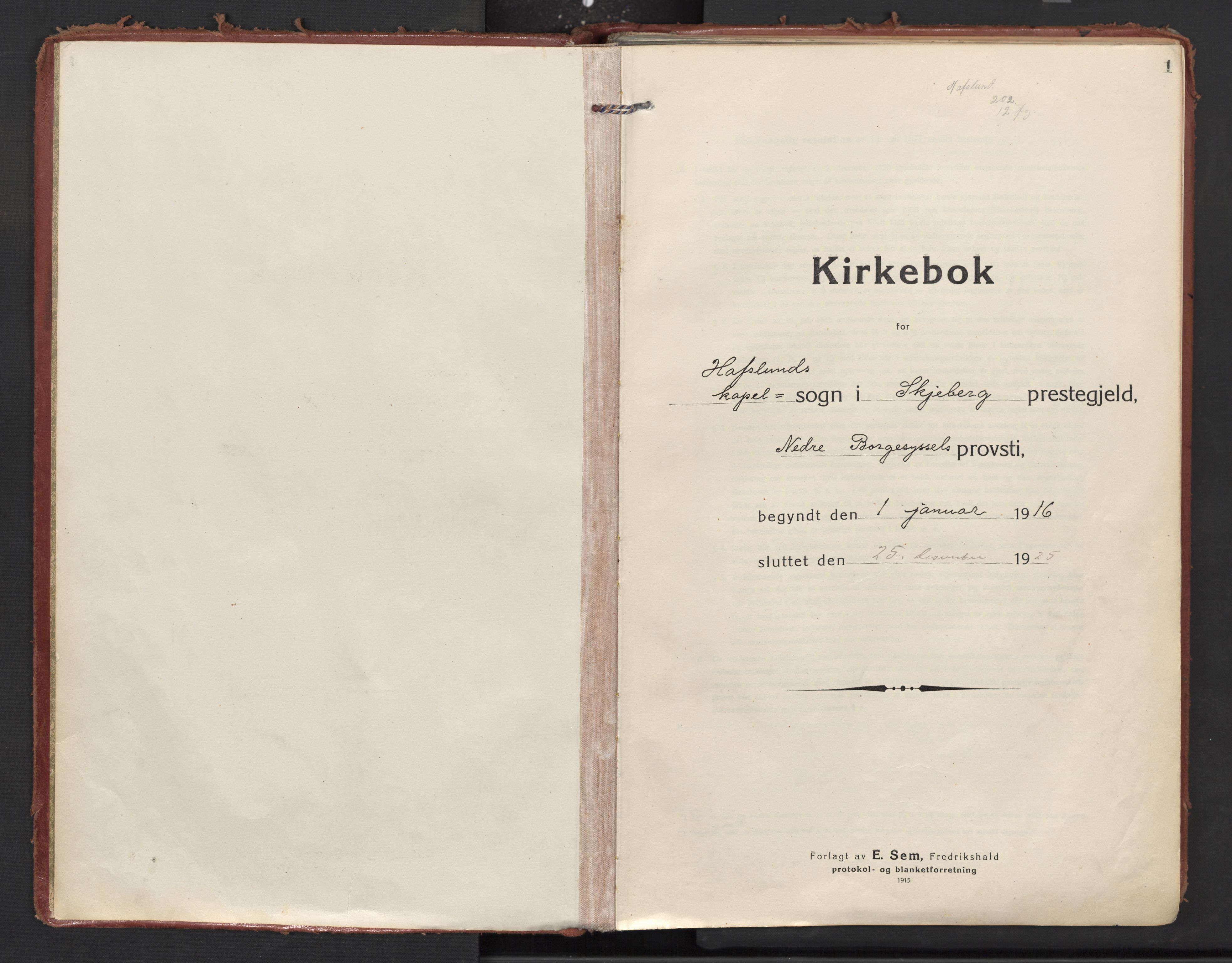 Skjeberg prestekontor Kirkebøker, SAO/A-10923/F/Fd/L0001: Ministerialbok nr. IV 1, 1916-1925, s. 1