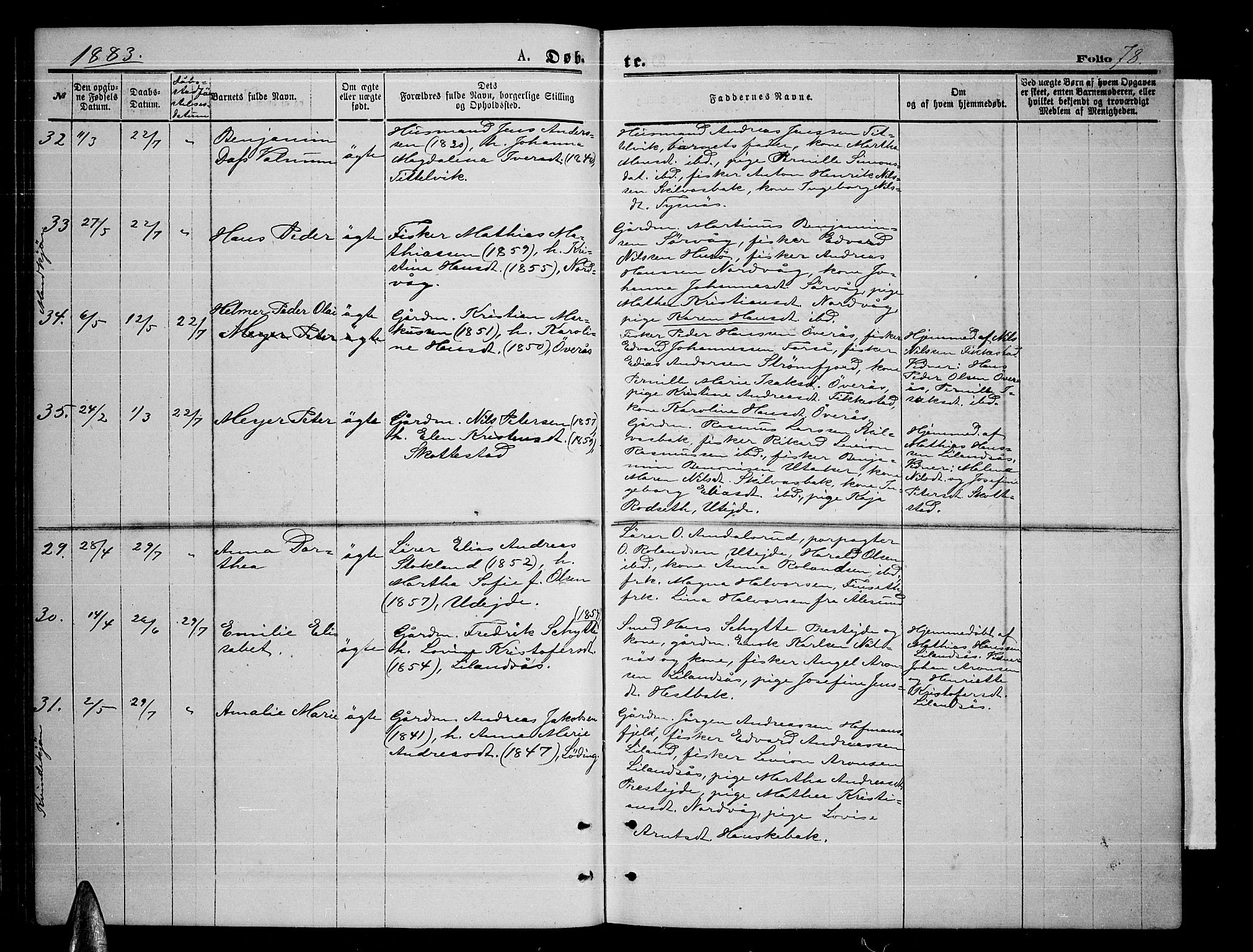 Ministerialprotokoller, klokkerbøker og fødselsregistre - Nordland, AV/SAT-A-1459/859/L0858: Klokkerbok nr. 859C04, 1873-1886, s. 78