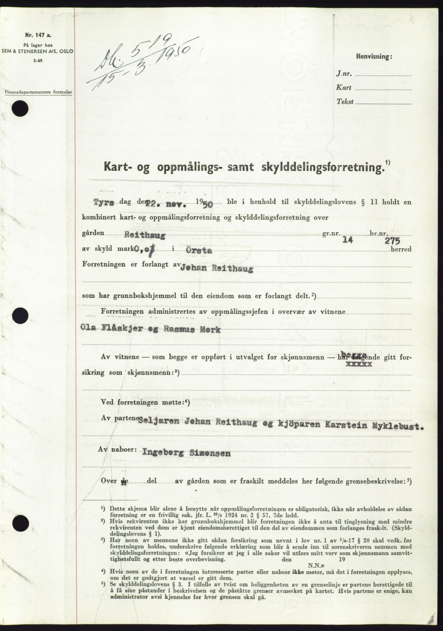 Søre Sunnmøre sorenskriveri, AV/SAT-A-4122/1/2/2C/L0086: Pantebok nr. 12A, 1949-1950, Dagboknr: 519/1950